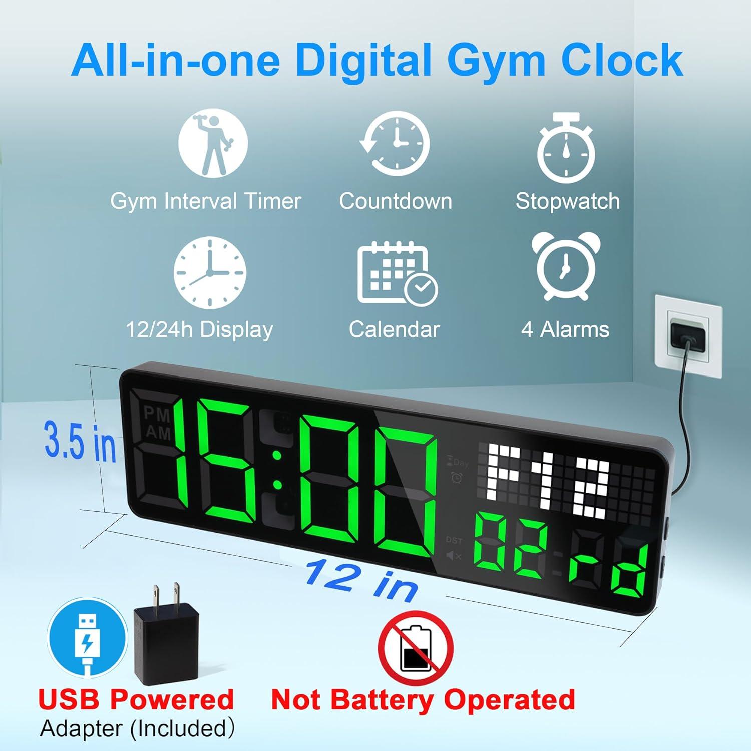 Temporizador Digital de Gimnasio LUCORB 12" con Control Remoto