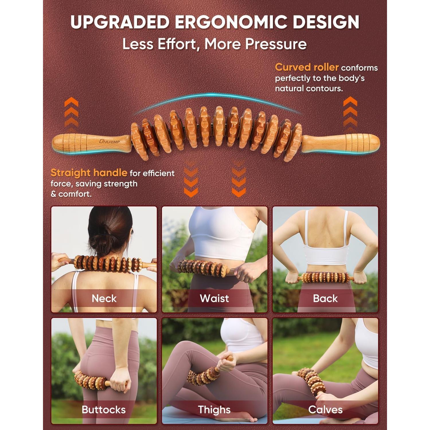 Rodillo de Masaje de Madera ONUEMP para Alivio Muscular y Celulitis