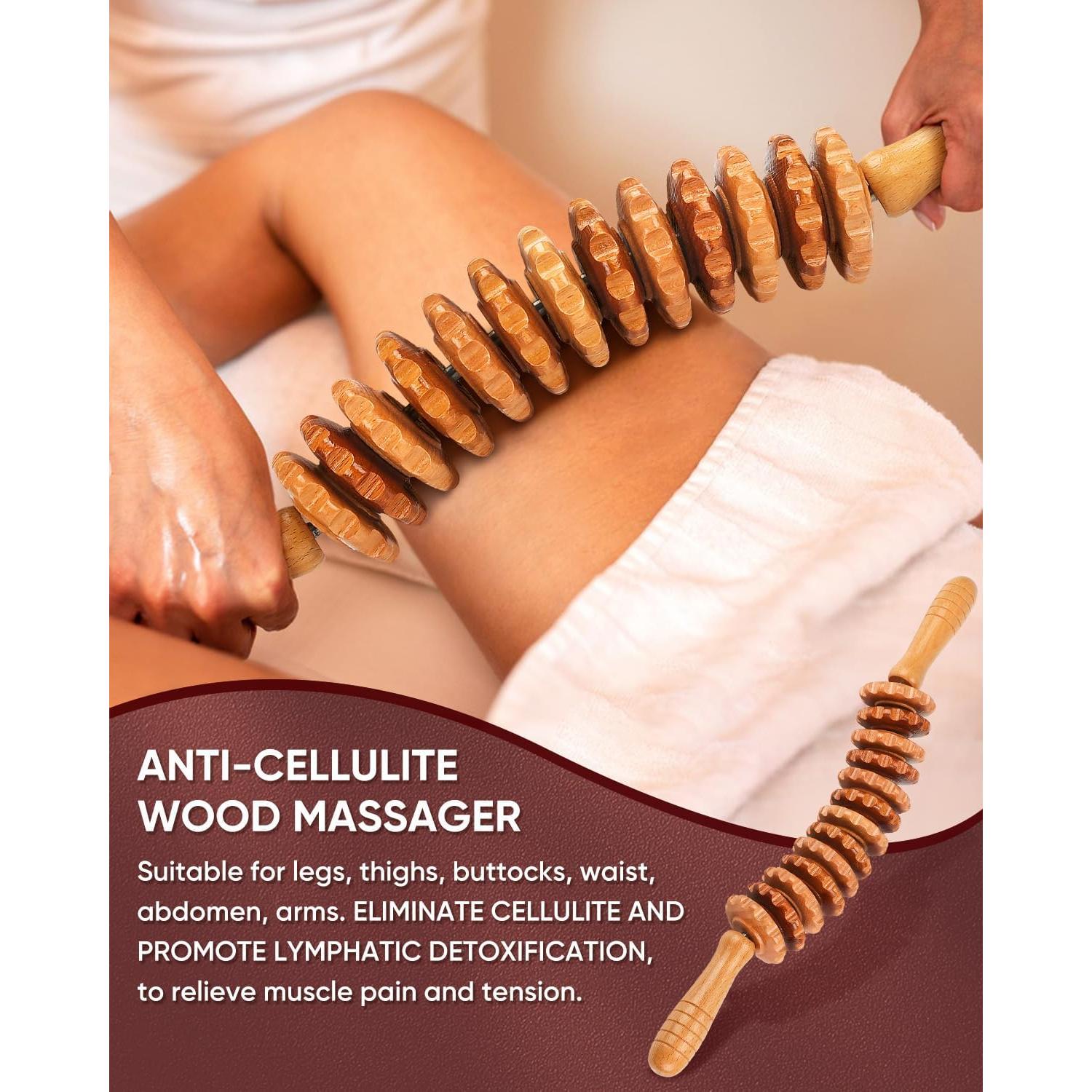 Rodillo de Masaje de Madera ONUEMP para Alivio Muscular y Celulitis