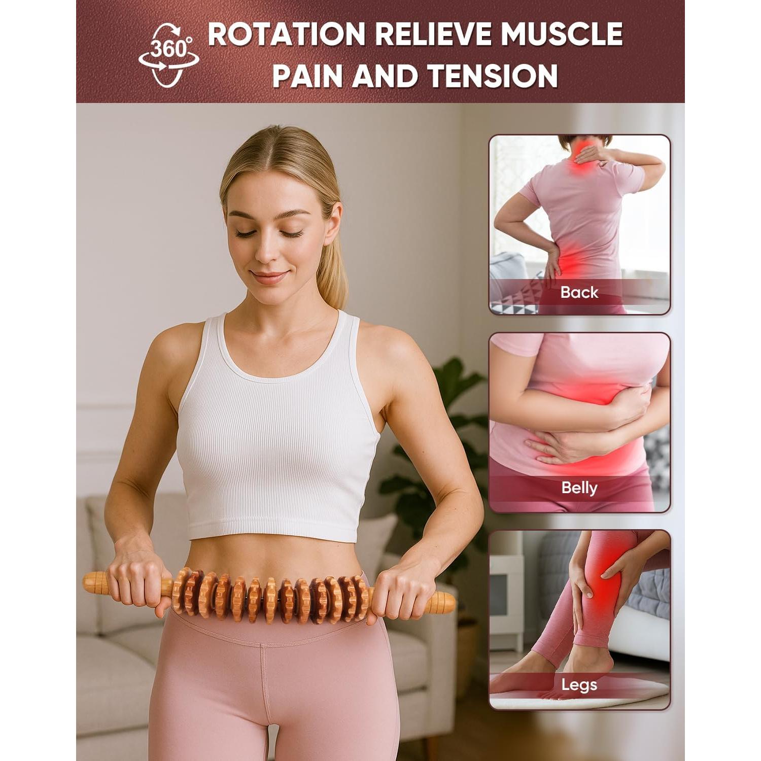 Rodillo de Masaje de Madera ONUEMP para Alivio Muscular y Celulitis