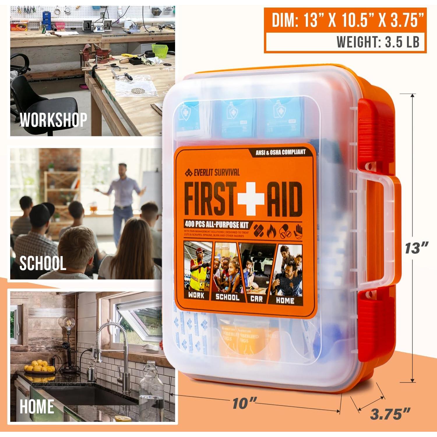 Kit de Primeros Auxilios EVERLIT 400 Piezas OSHA Montable