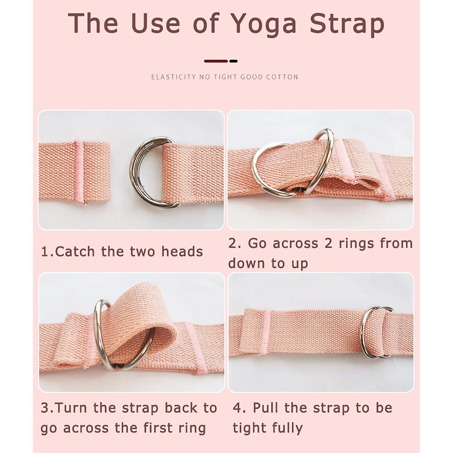 Correa de Yoga Tons 8 pies Algodón Puro Ajustable Rosa