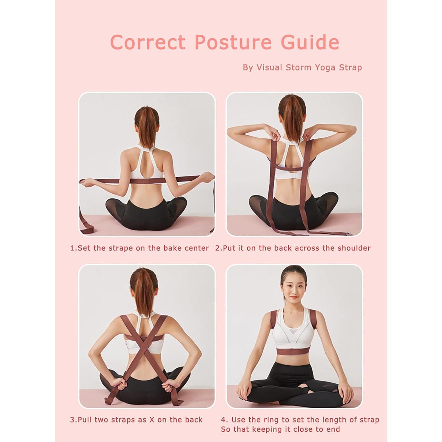 Correa de Yoga Tons 8 pies Algodón Puro Ajustable Rosa