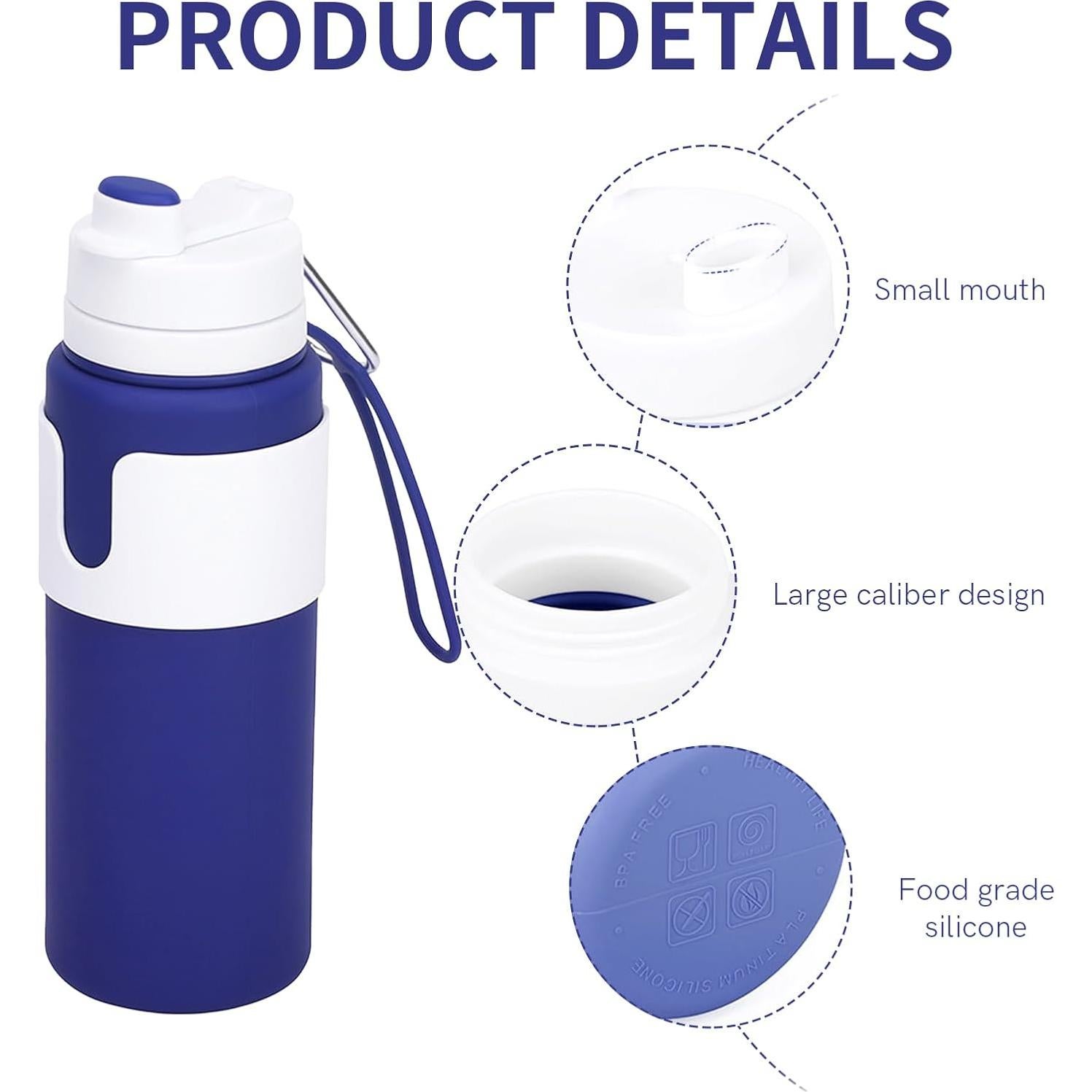 Botella de Agua Plegable Huoflame 770ml Silicona Azul