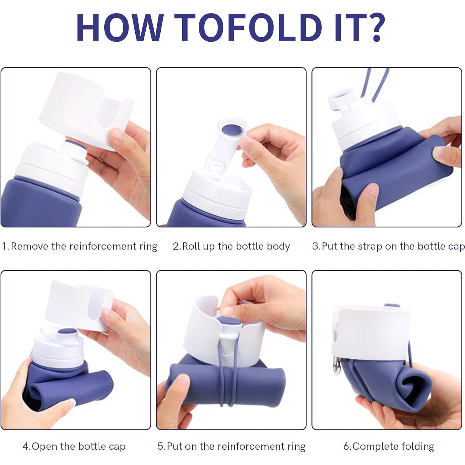 Botella de Agua Plegable Huoflame 770ml Silicona Azul