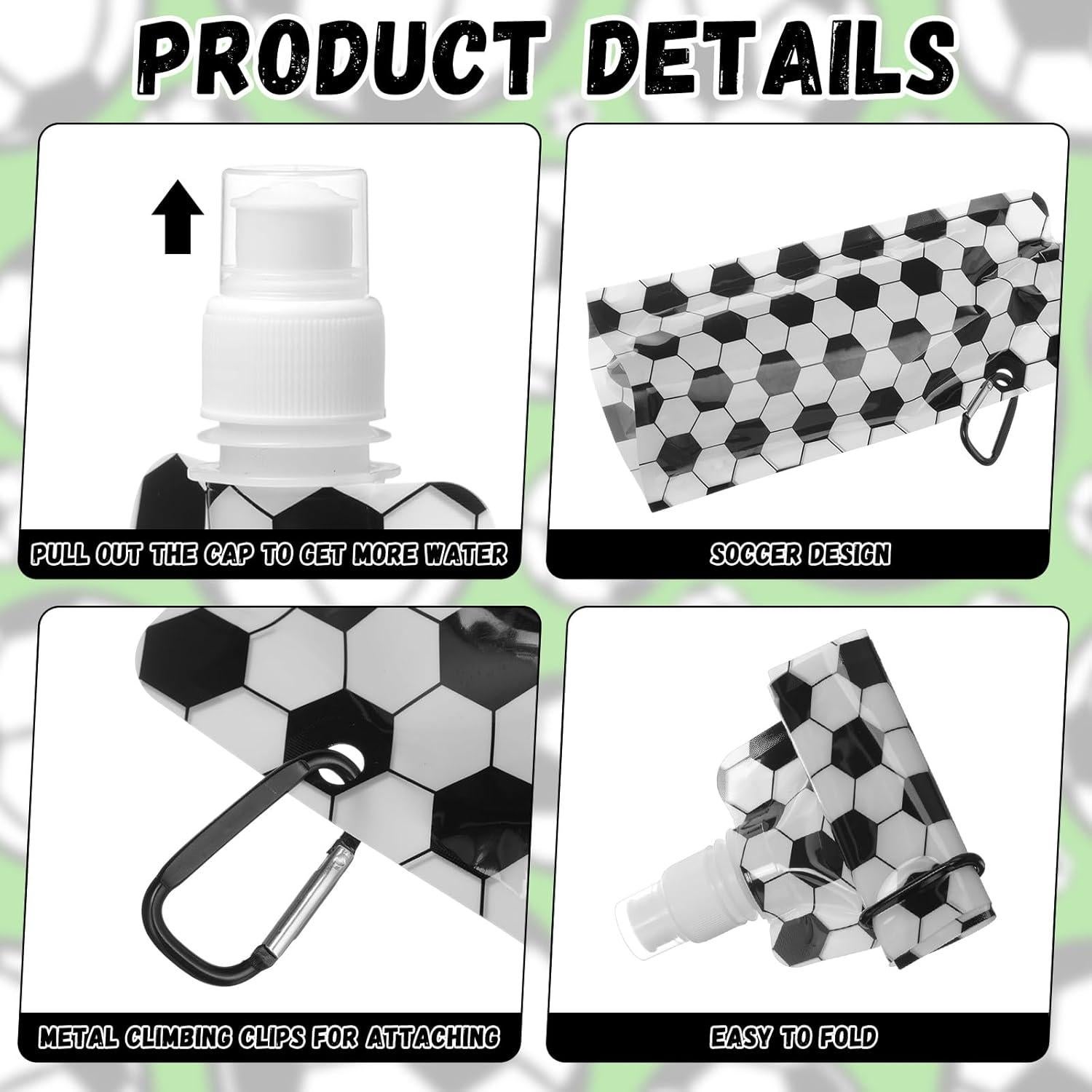 LemonRoad 24 Botellas de Agua Colapsables 480 ml Estilo Fútbol