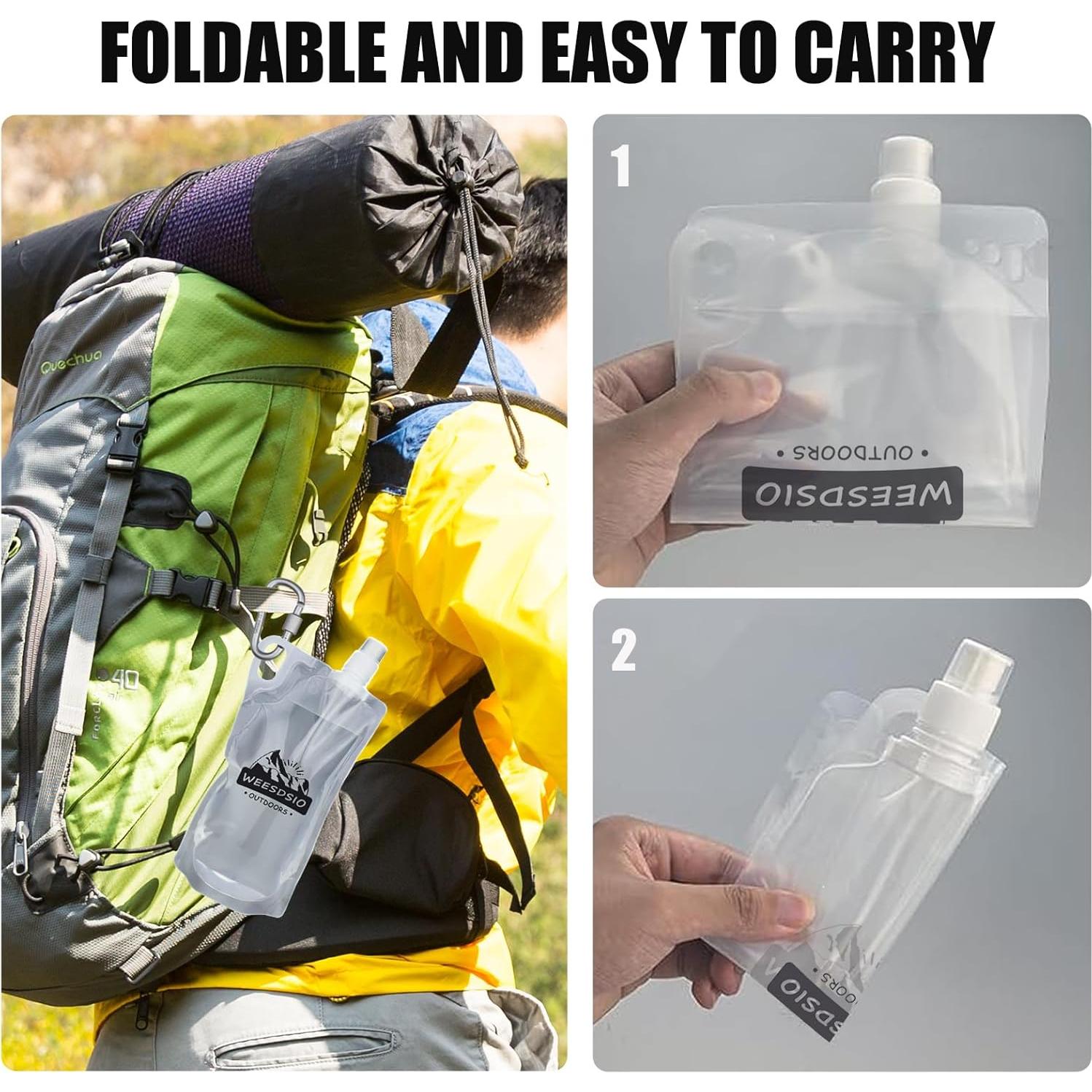 Set de 2 Botellas de Agua Plegables 1L Weesdsio para Senderismo