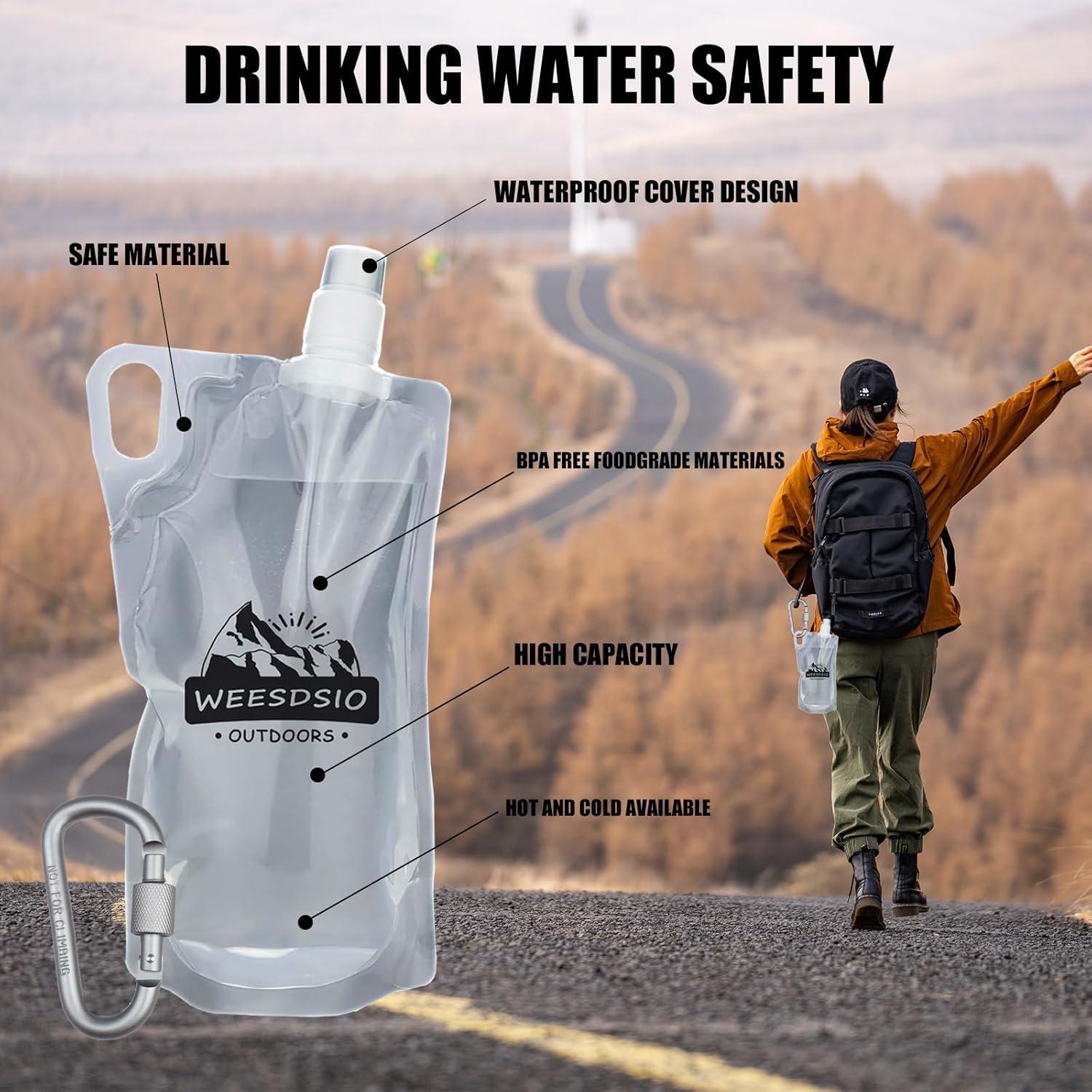 Set de 2 Botellas de Agua Plegables 1L Weesdsio para Senderismo