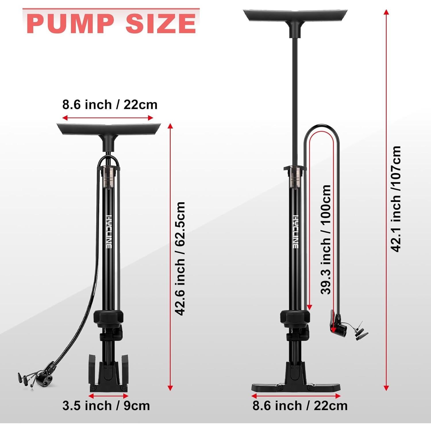 Bomba de Piso Hycline para Bicicleta 160 PSI con Manómetro