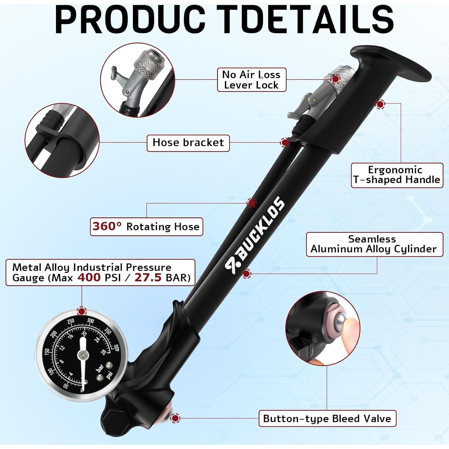 Bomba de Choque BUCKLOS para Bicicleta MTB 300/400 PSI