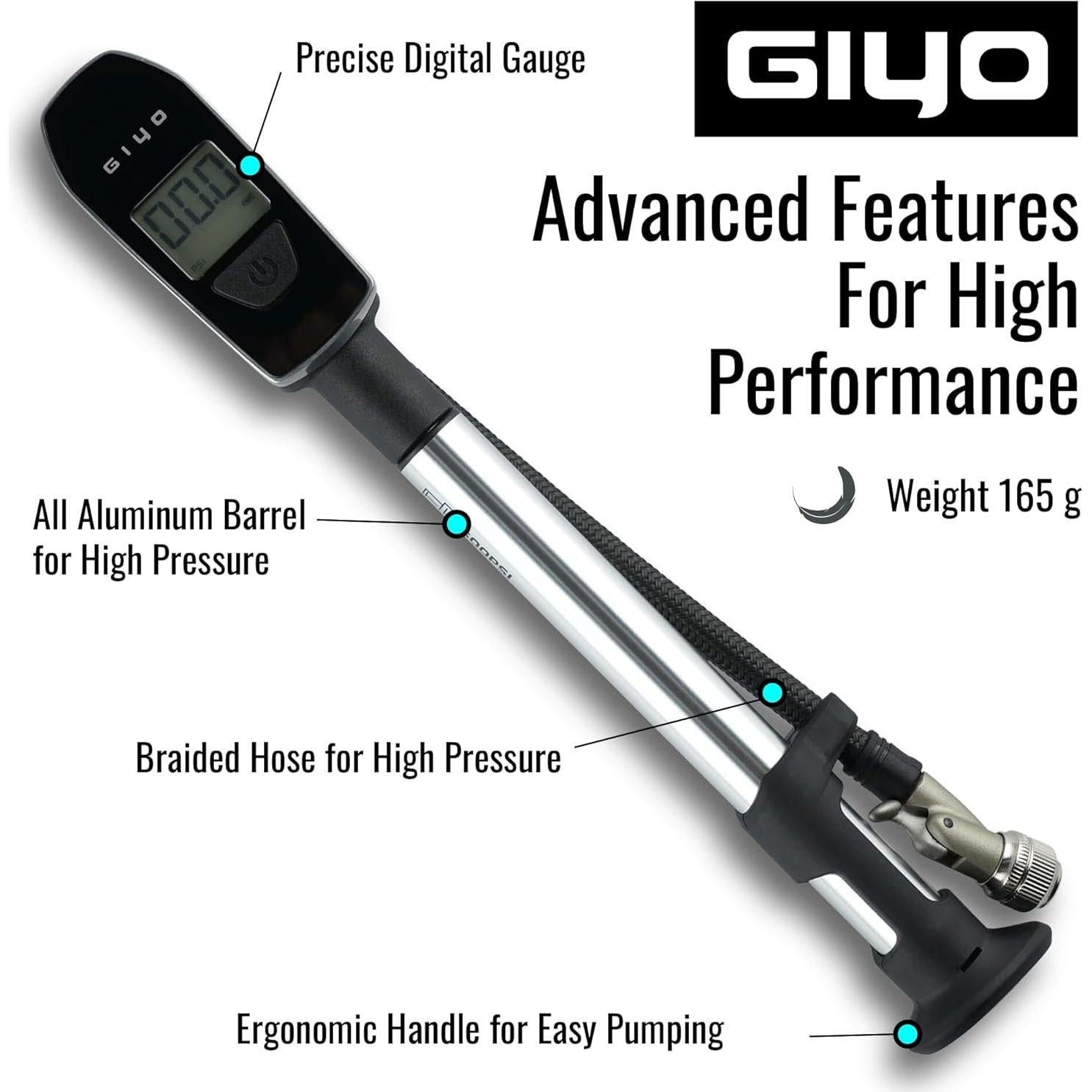 Bomba de Choque Digital GIYO GS-52L 600 PSI Aluminio Ergonómica