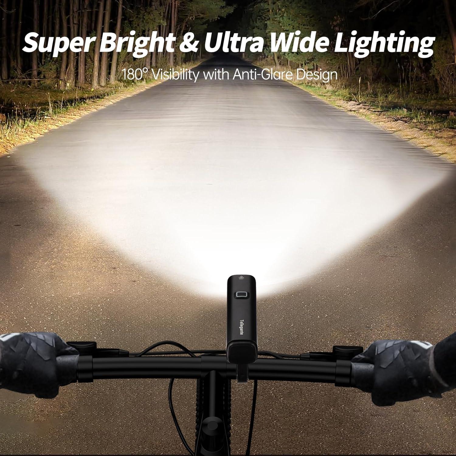 Luces de Bicicleta Tellegante LED 2400 Lúmenes Recargables USB-C
