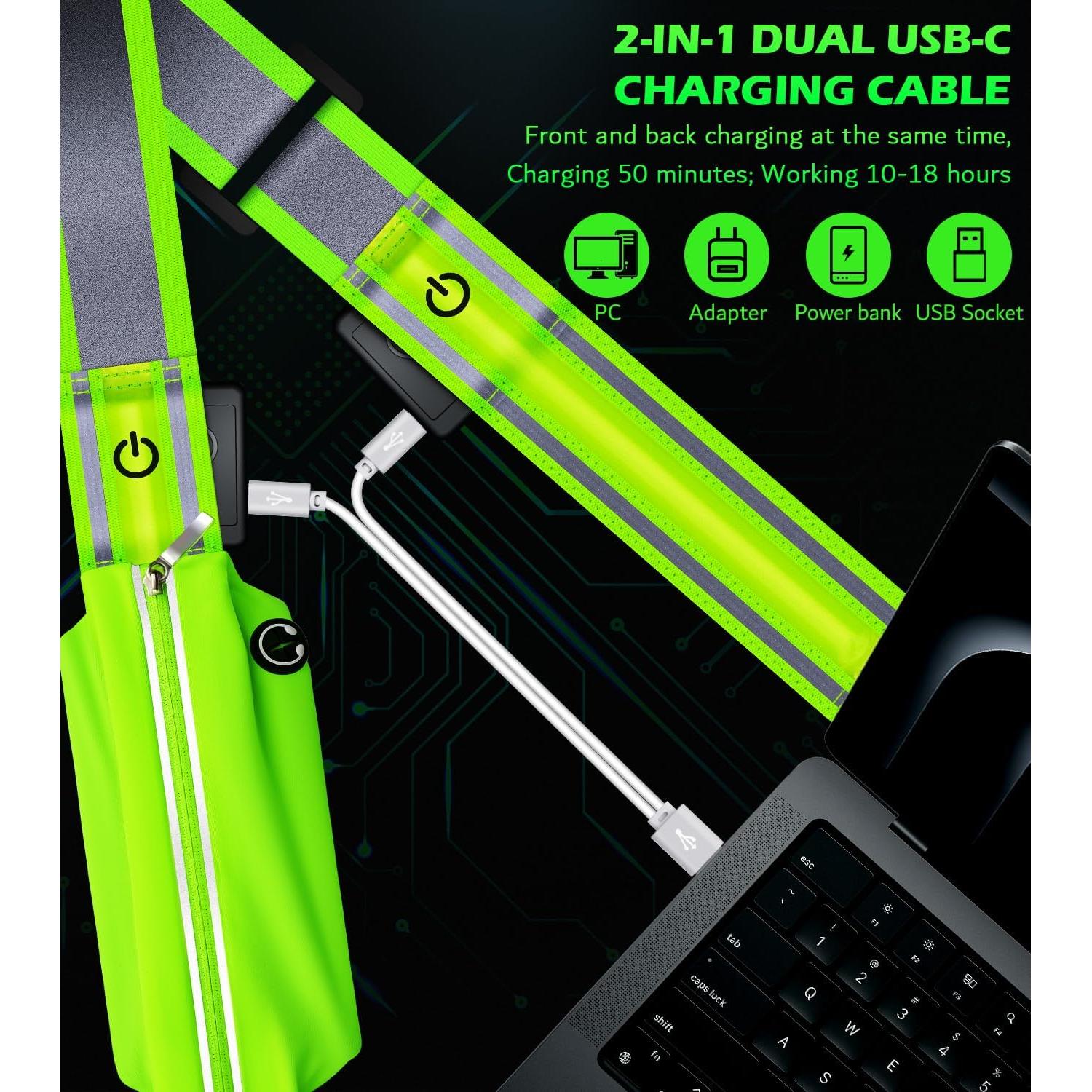 Cinturón Reflectante LED Ylzzrs XK002 Ajustable Verde