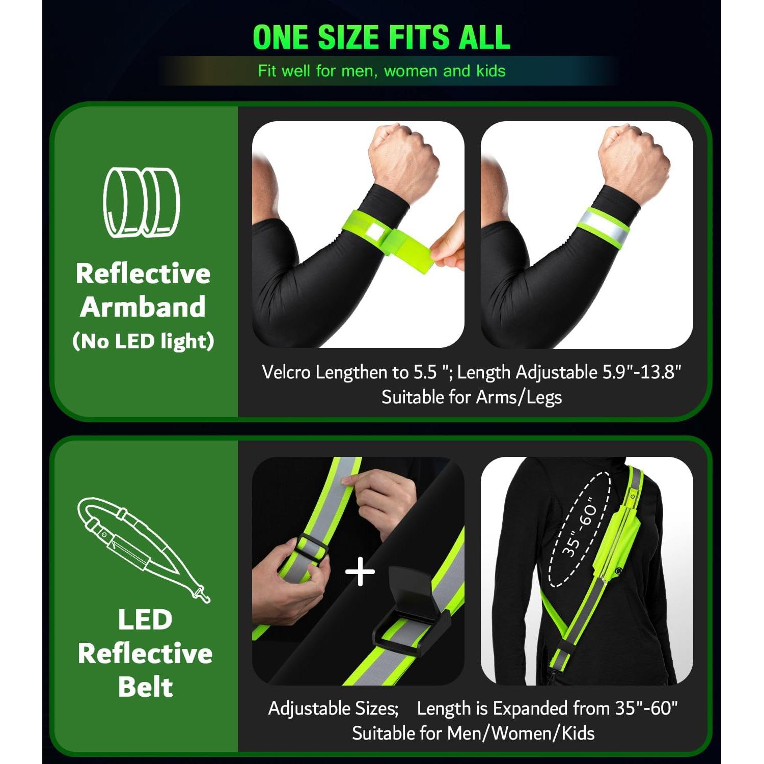 Cinturón Reflectante LED Ylzzrs XK002 Ajustable Verde