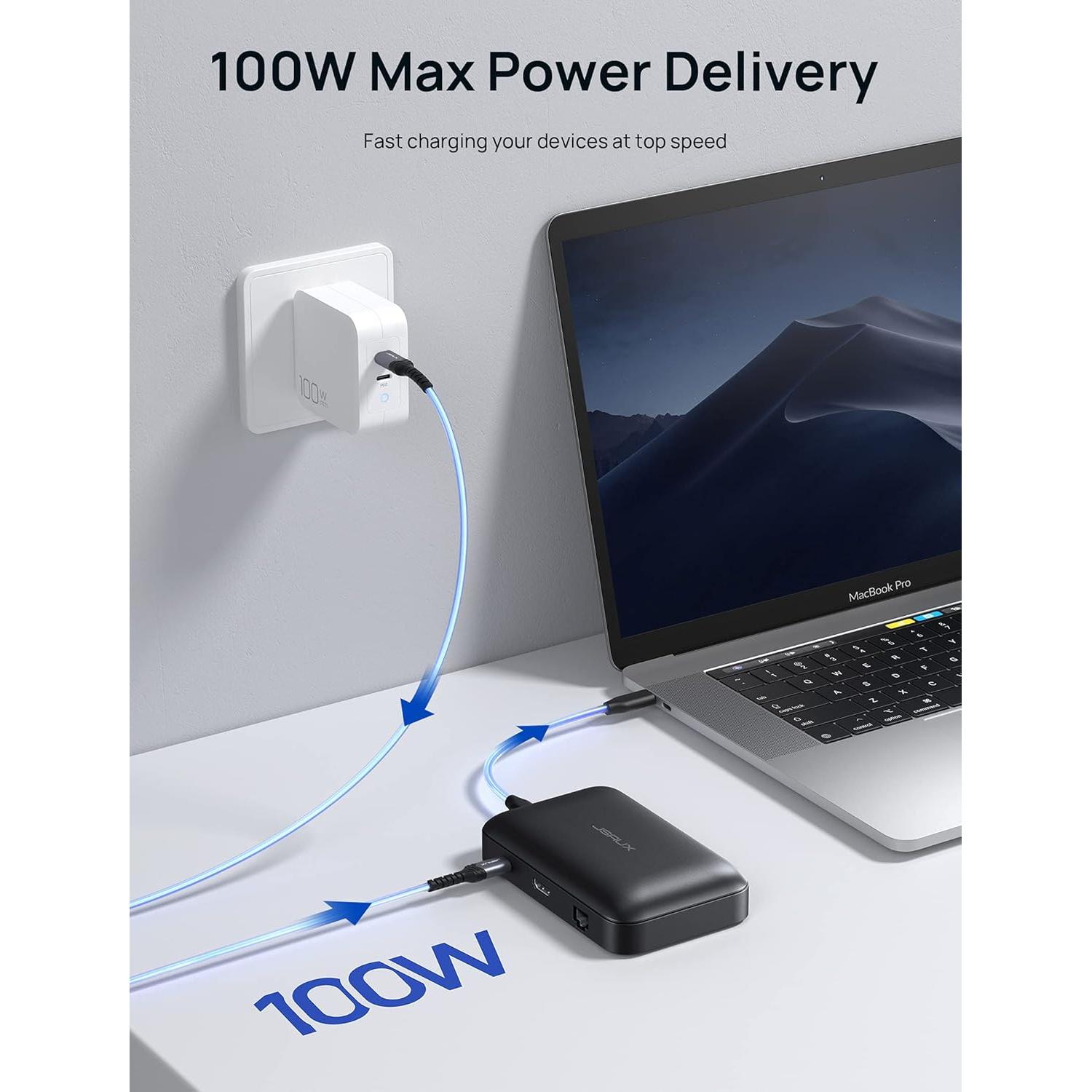 Hub USB C 7-en-1 JSAUX con HDMI 4K y 100W de carga