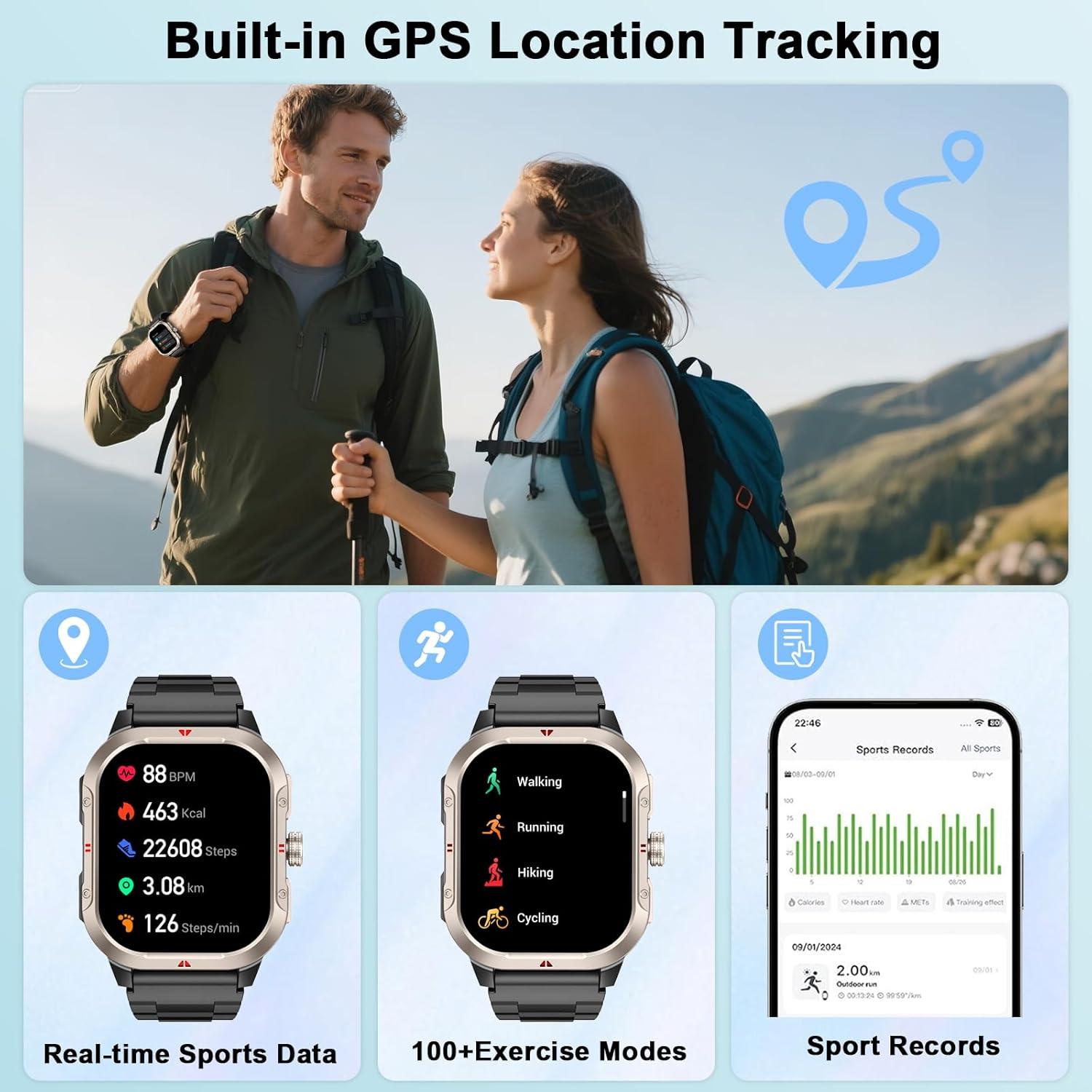 Reloj Inteligente Militar Jugeman V10 GPS 2.06" Fitness Bluetooth