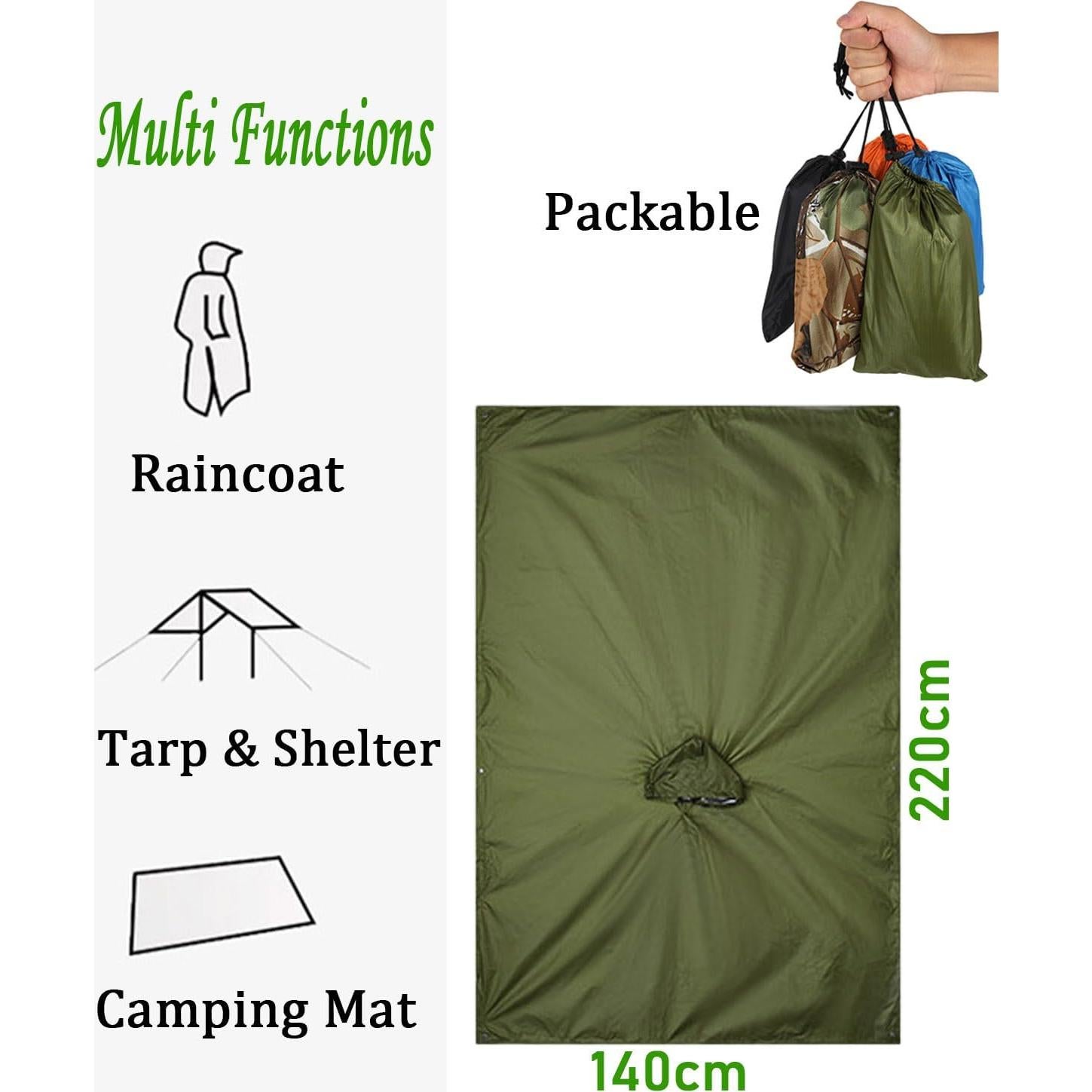 Poncho de Lluvia Impermeable Xixiuly para Hombres Verde Talla Única