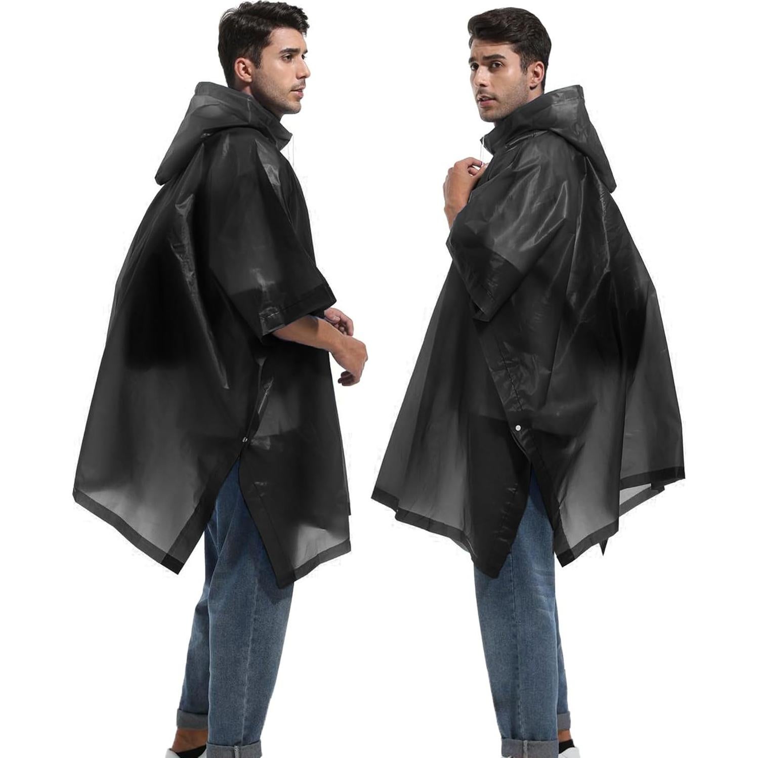 Ponchos de Lluvia Reutilizables HOOMBOOM 2 Paquetes Negro