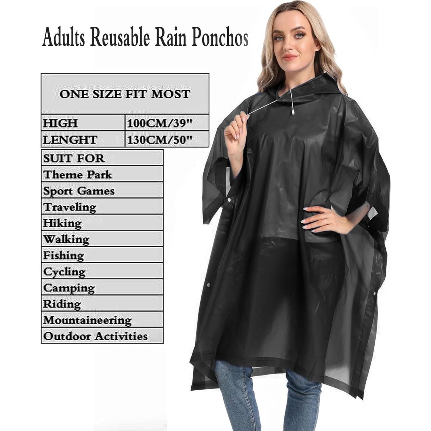 Ponchos de Lluvia Reutilizables HOOMBOOM 2 Paquetes Negro