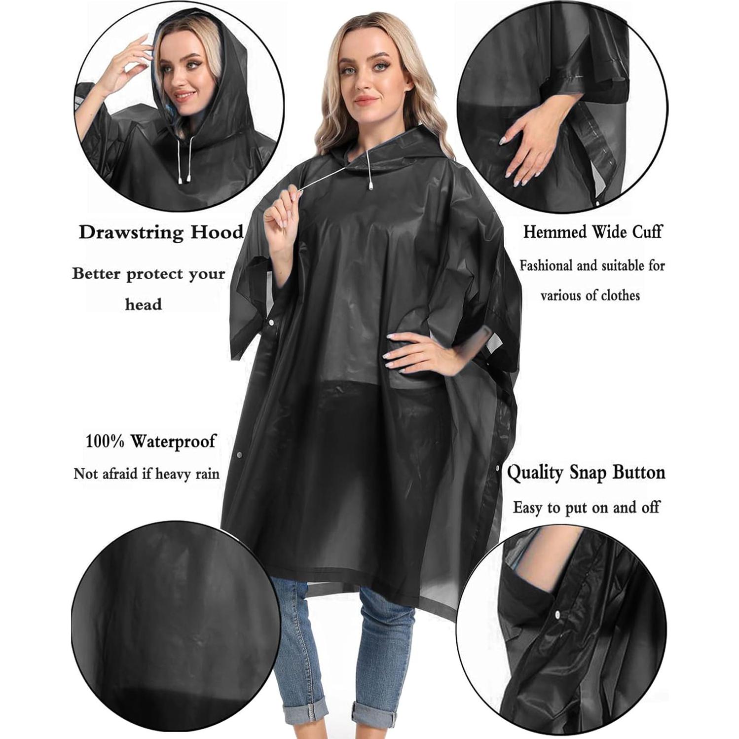 Ponchos de Lluvia Reutilizables HOOMBOOM 2 Paquetes Negro