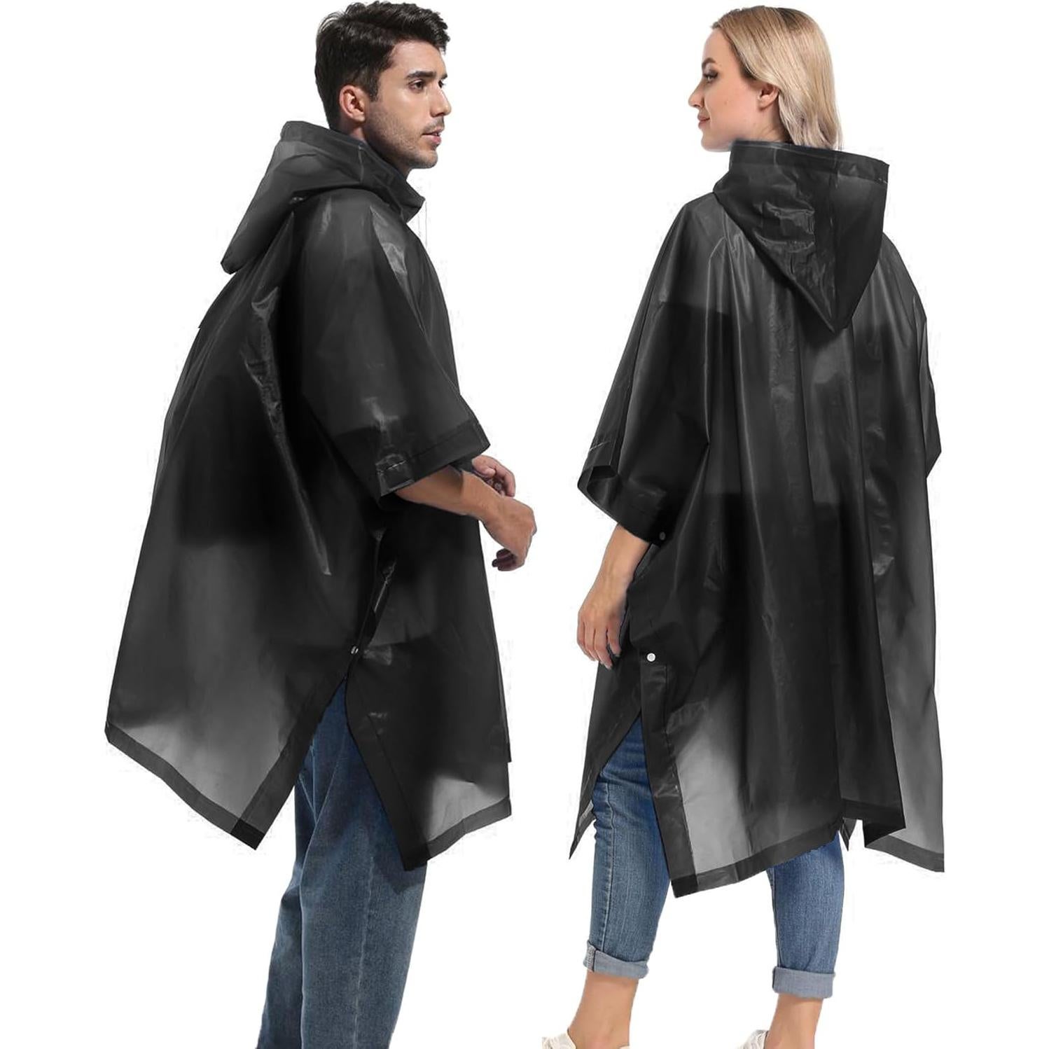 Ponchos de Lluvia Reutilizables HOOMBOOM 2 Paquetes Negro