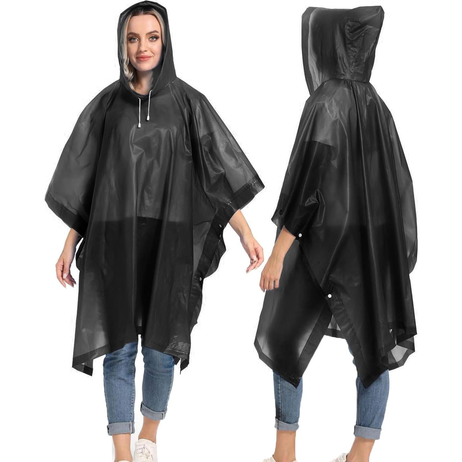 Ponchos de Lluvia Reutilizables HOOMBOOM 2 Paquetes Negro
