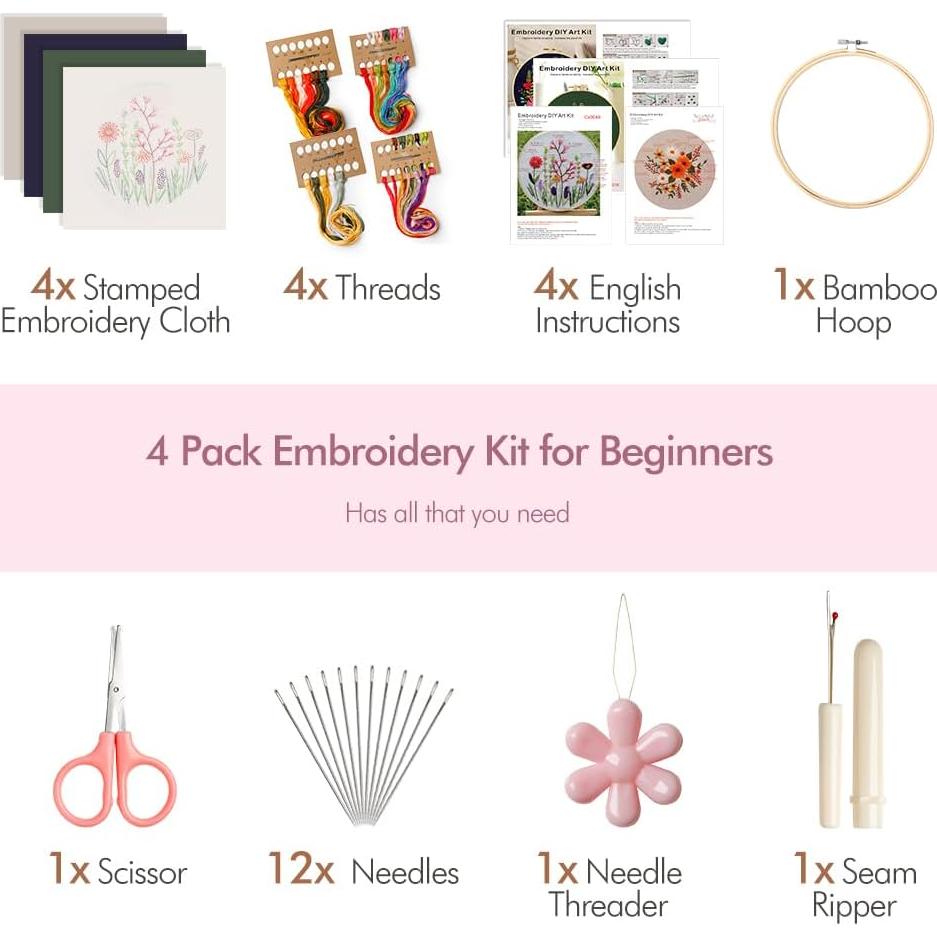 Kit de Bordado Floral Wtisan 008 para Principiantes