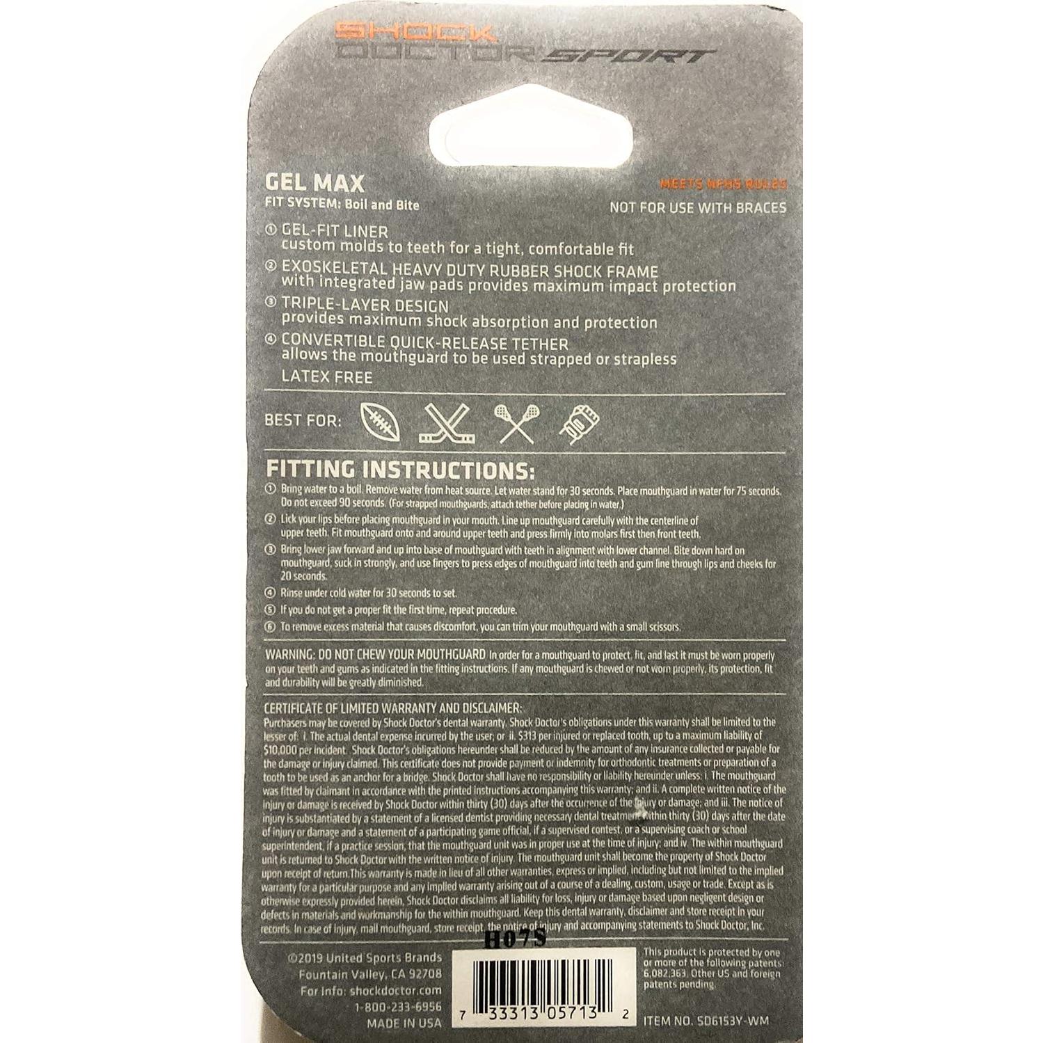 Protector bucal Gel Max Shock Doctor - Ajuste Personalizado