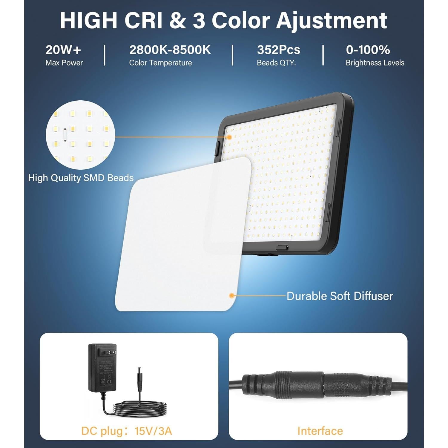 Kit de 2 Luces LED Unicucp con Trípode 160 cm 2500-8500K