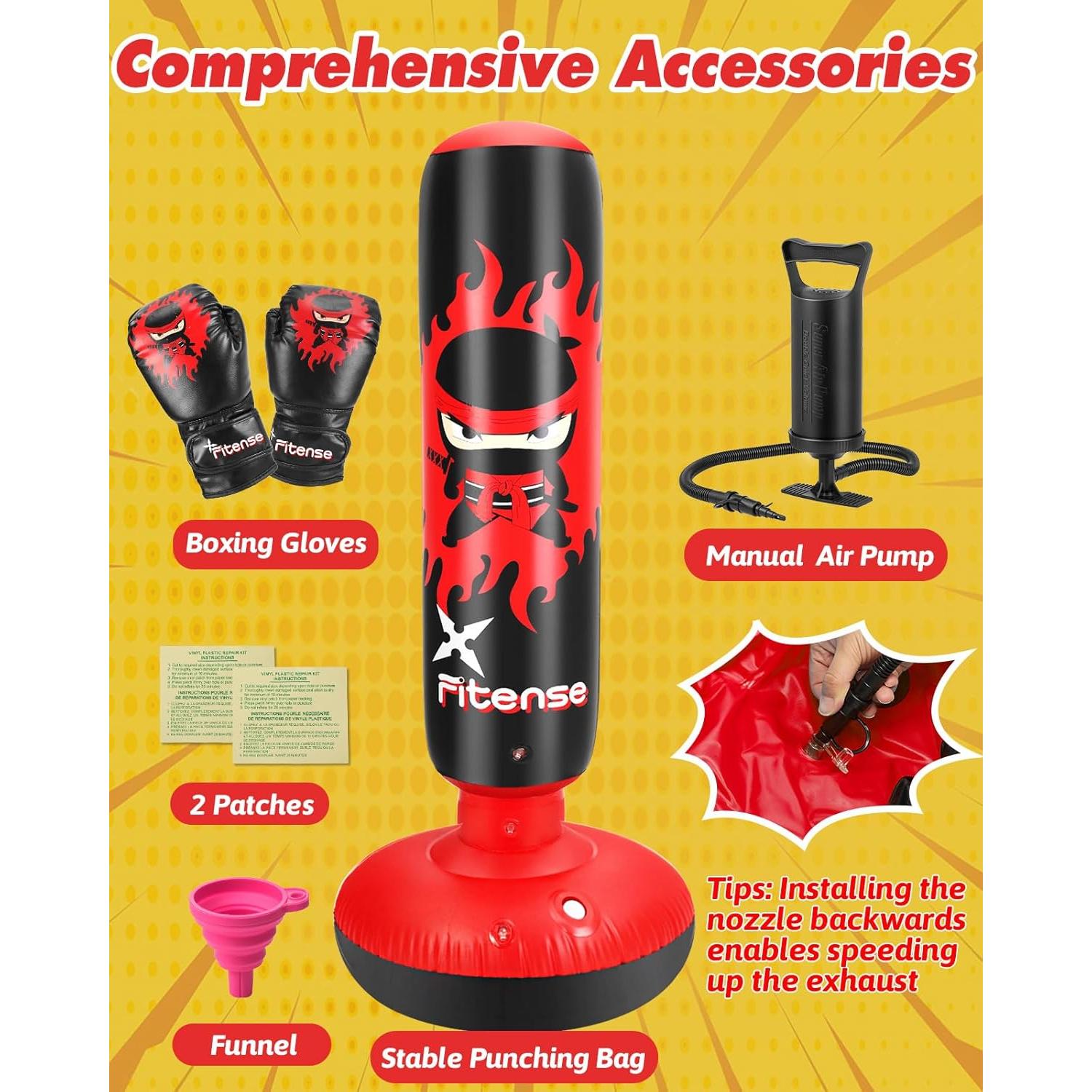 Saco de Boxeo Inflable Fitense para Niños 160 cm con Guantes