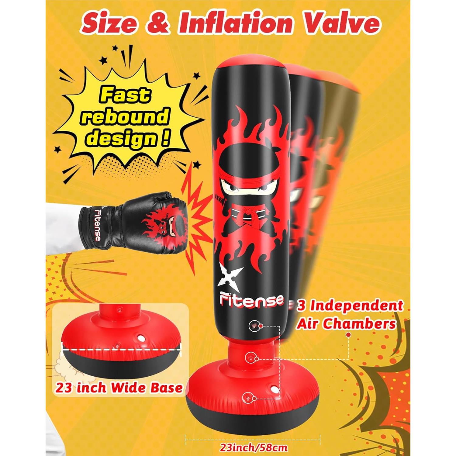 Saco de Boxeo Inflable Fitense para Niños 160 cm con Guantes