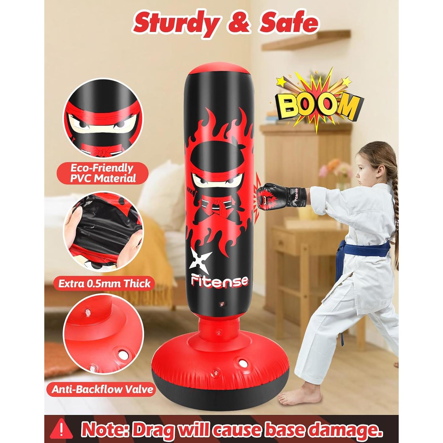 Saco de Boxeo Inflable Fitense para Niños 160 cm con Guantes