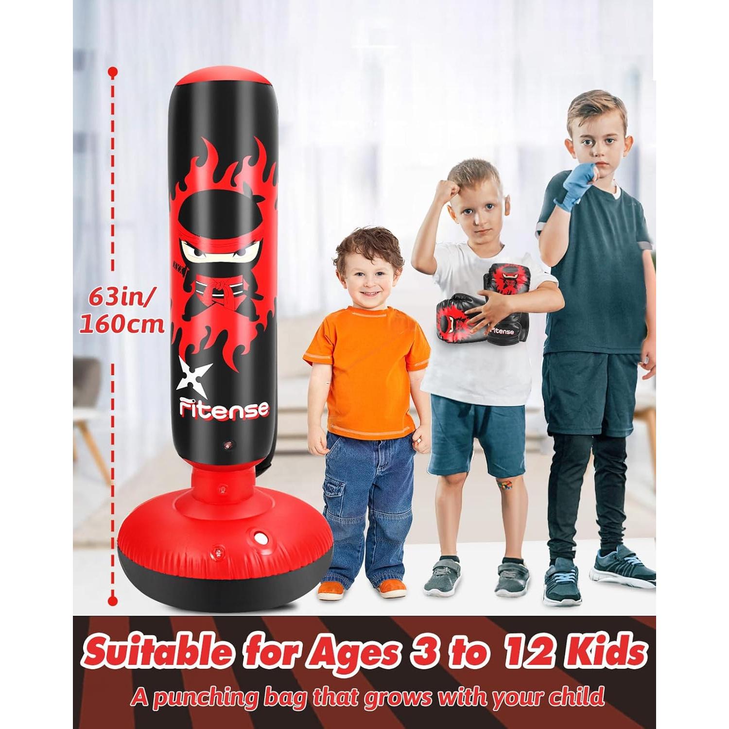 Saco de Boxeo Inflable Fitense para Niños 160 cm con Guantes