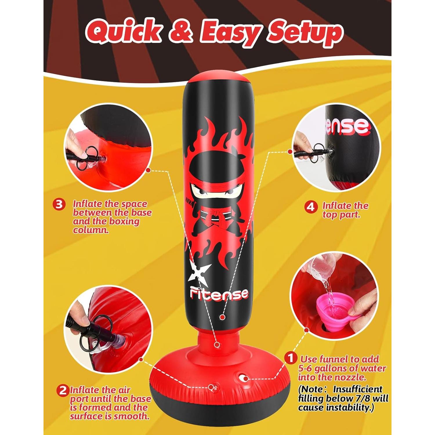 Saco de Boxeo Inflable Fitense para Niños 160 cm con Guantes