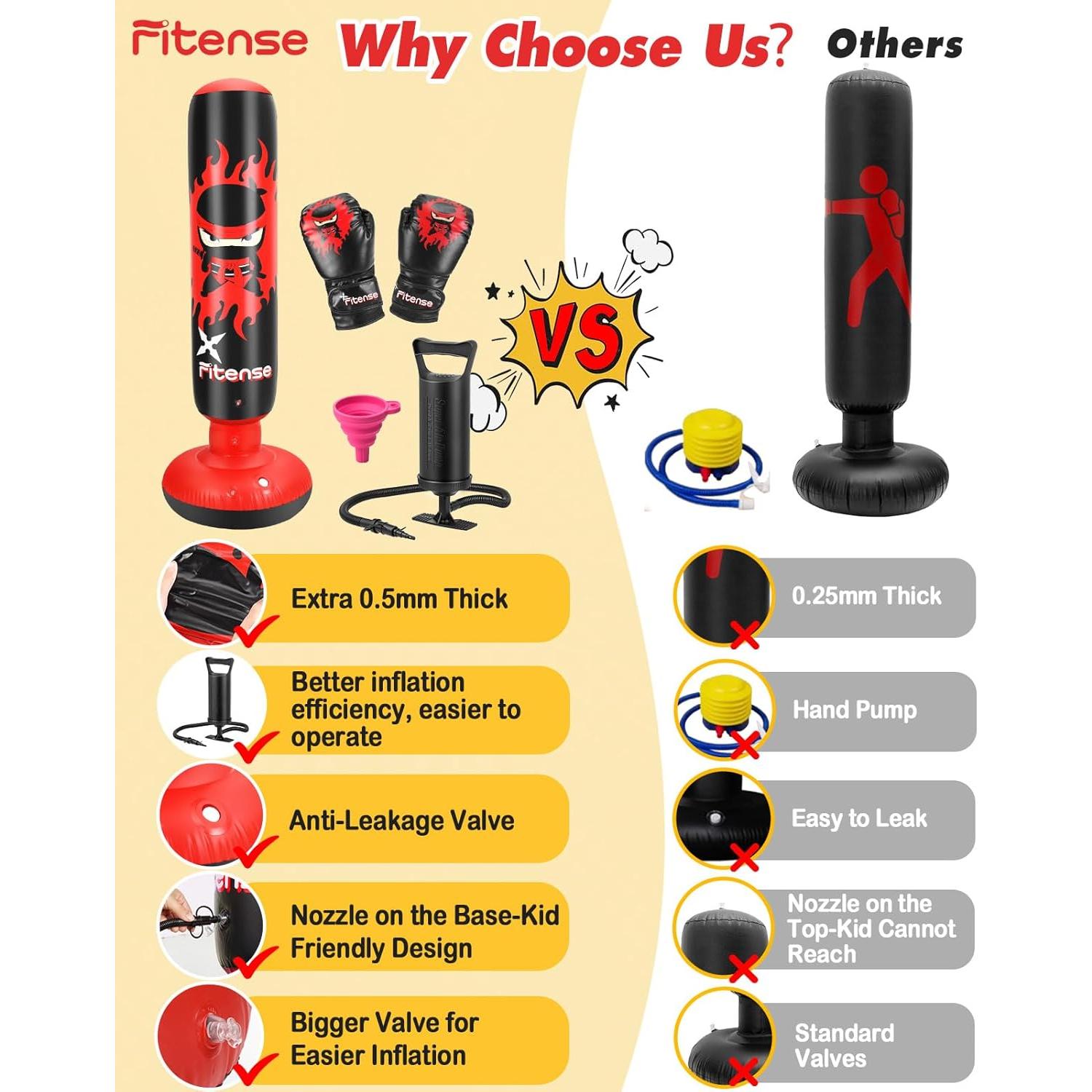 Saco de Boxeo Inflable Fitense para Niños 160 cm con Guantes