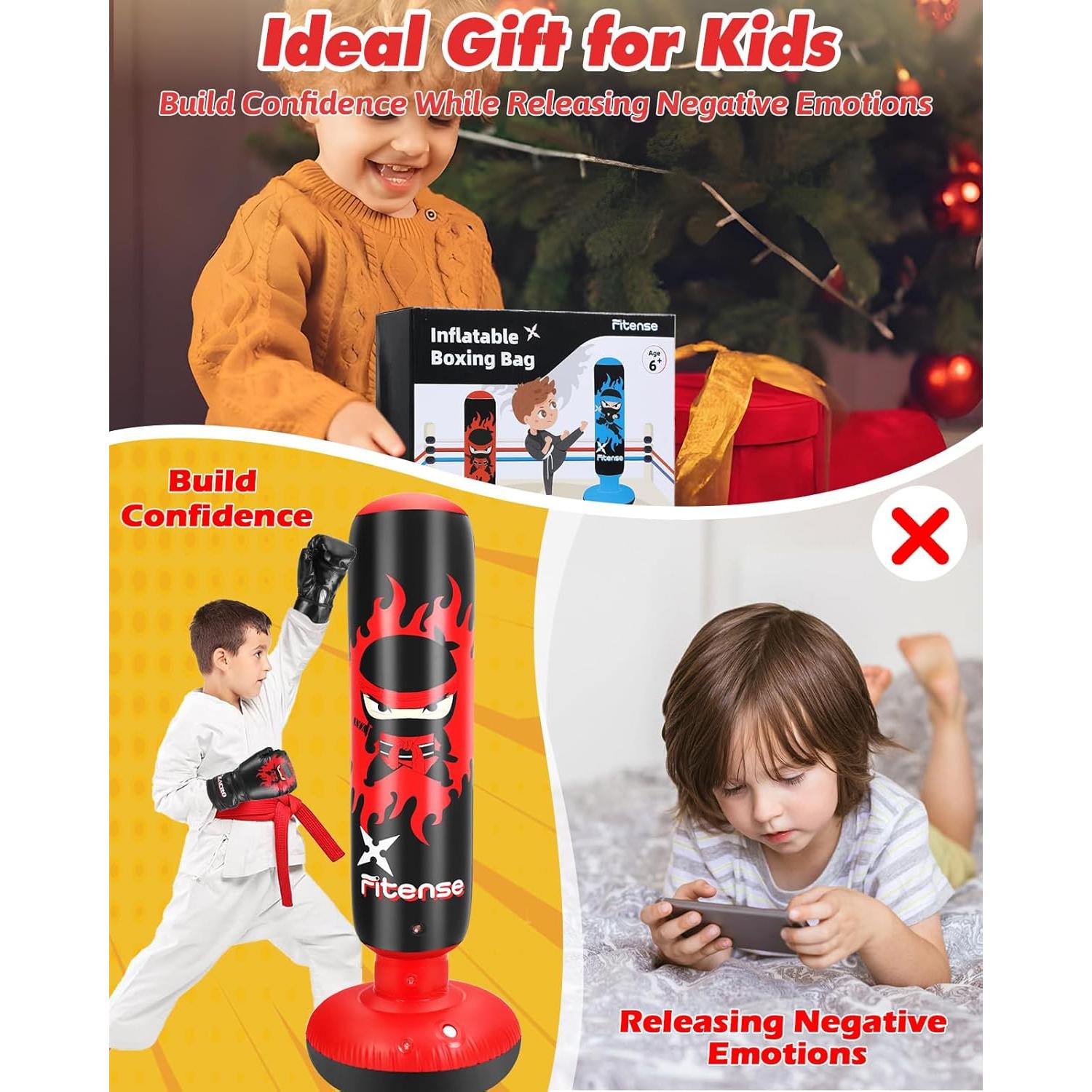 Saco de Boxeo Inflable Fitense para Niños 160 cm con Guantes