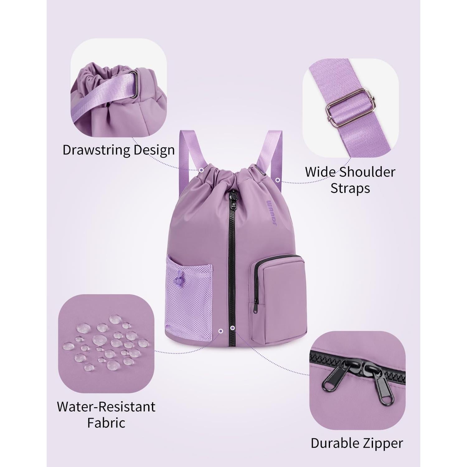 Mochila de Cuerda WANDF Unisex 25L Resistente al Agua Púrpura