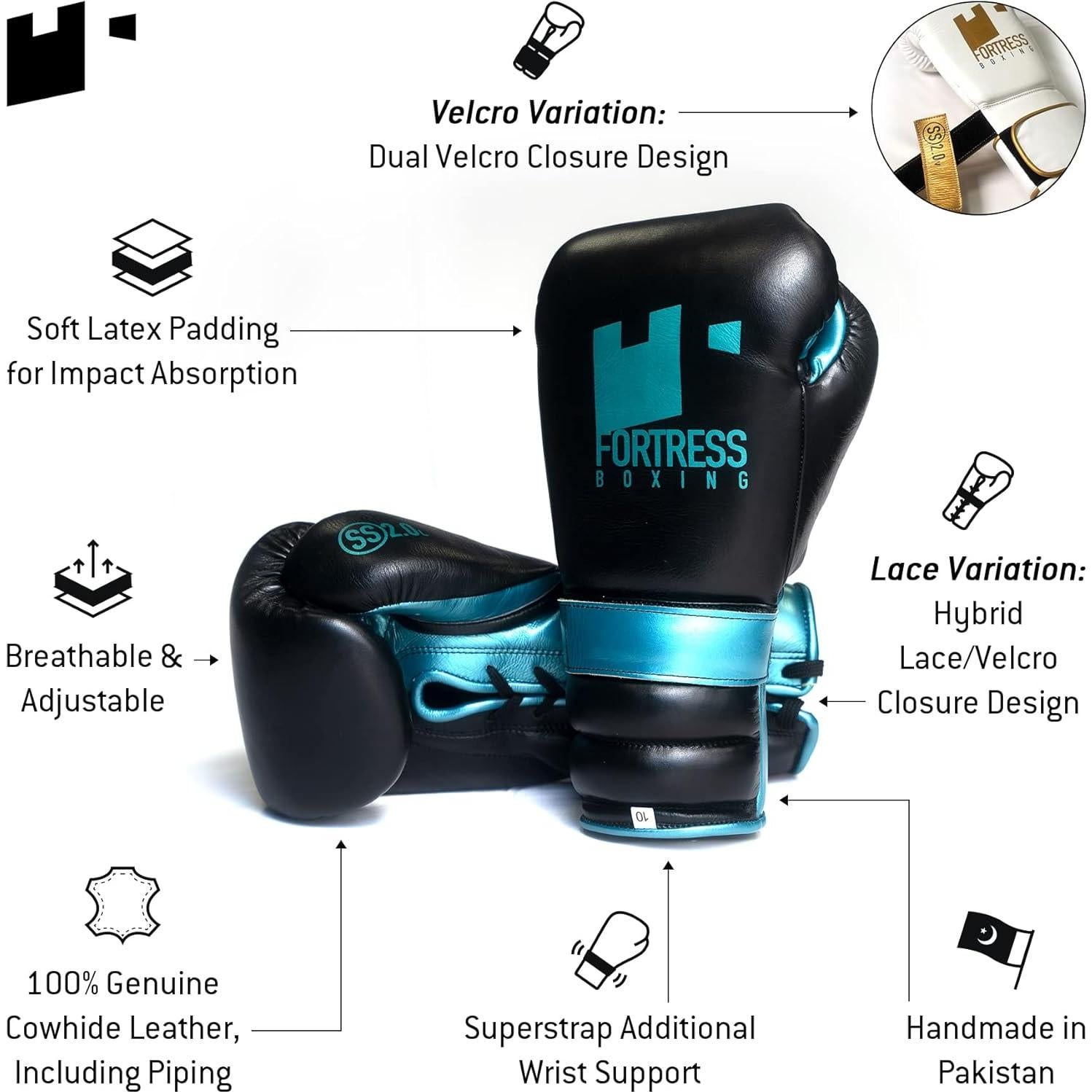 Guantes de Boxeo Fortress Boxing 12oz Cuero de Vaca Sparring