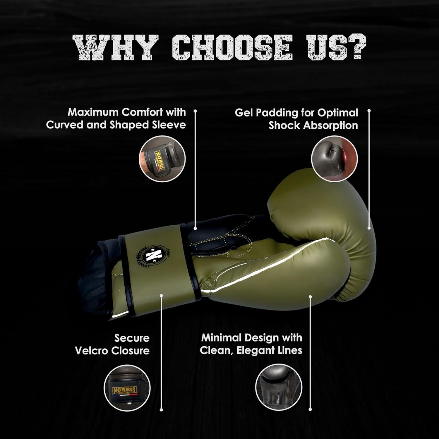 Guantes de Boxeo Sparring 14 oz NORRIS BOXING Verde y Negro