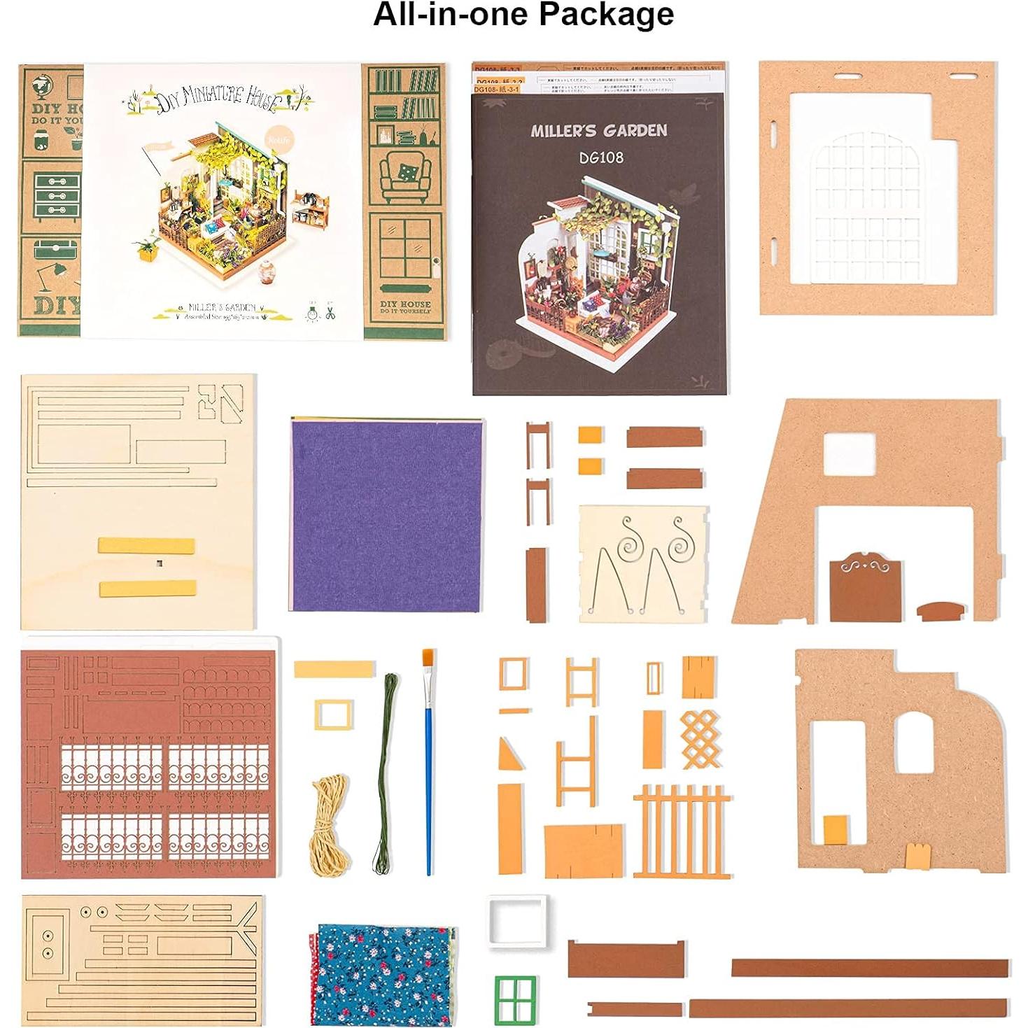 Rolife Casa de Muñecas Jardín de Miller DIY Miniatura LED