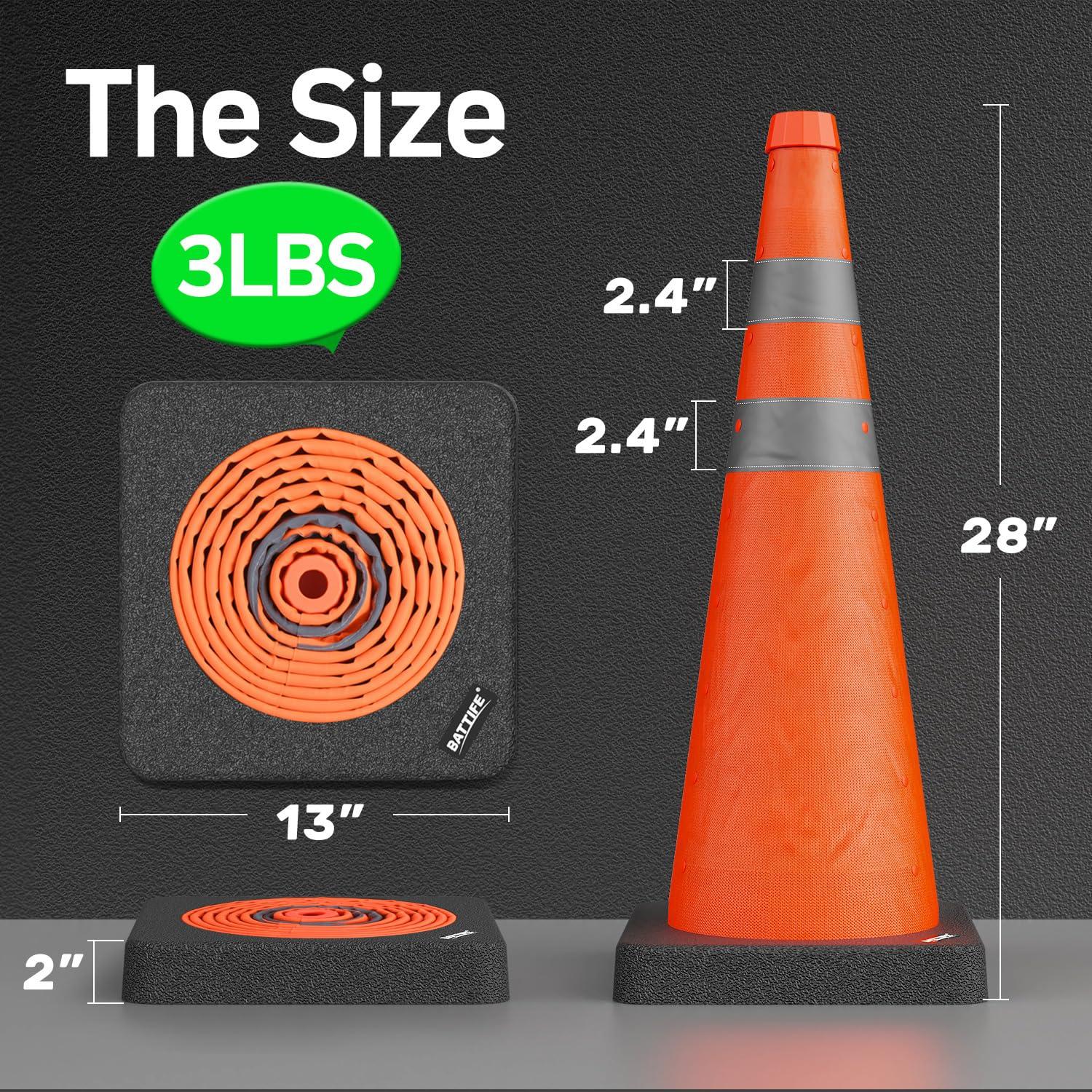 Cono de Seguridad Plegable BATTIFE 71 cm Naranja con Base Pesada