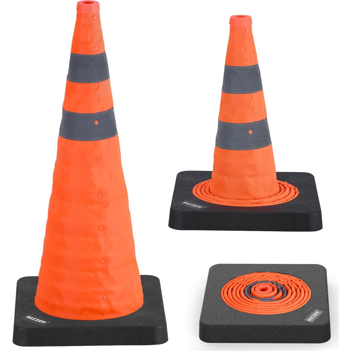 Cono de Seguridad Plegable BATTIFE 71 cm Naranja con Base Pesada