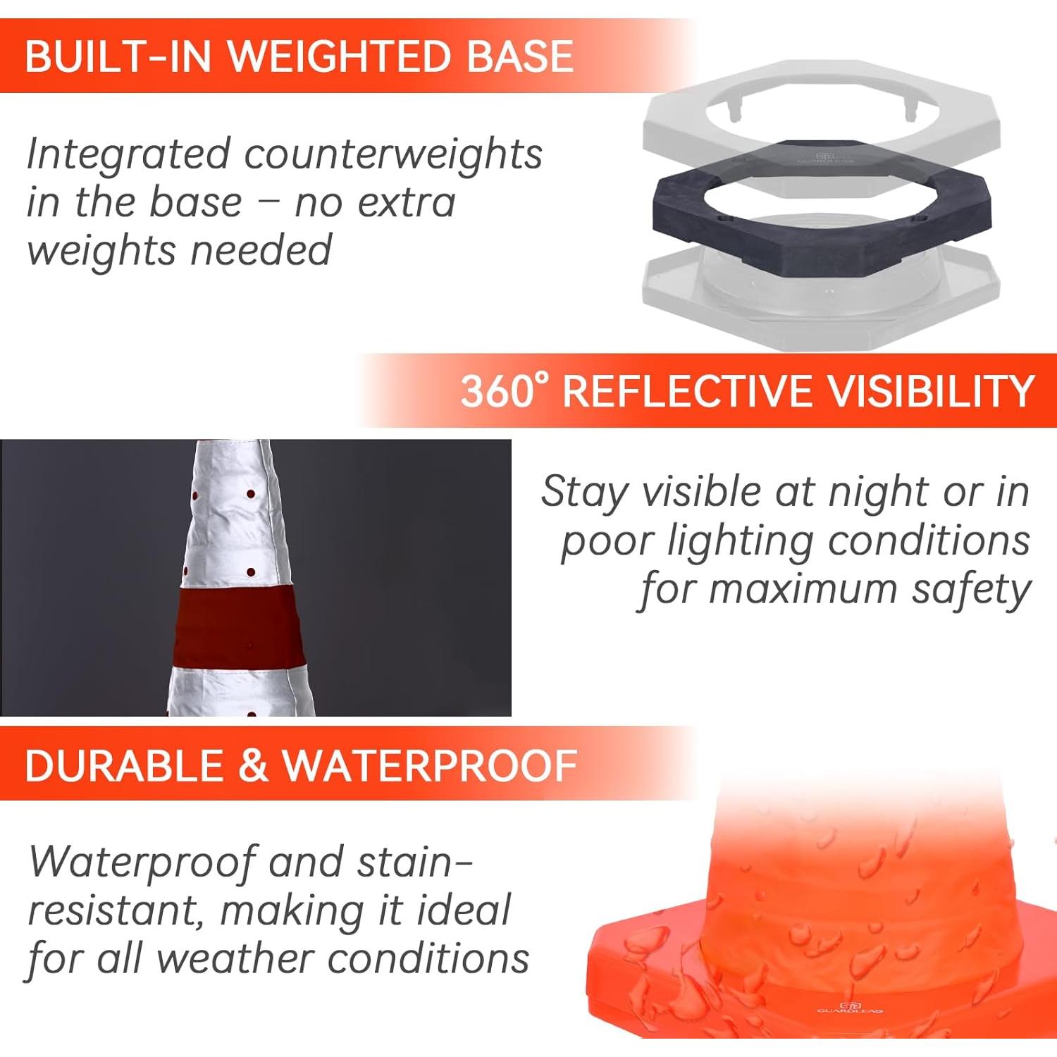 Cono de tráfico colapsable GUARDLEAD 71.12 cm con luz LED