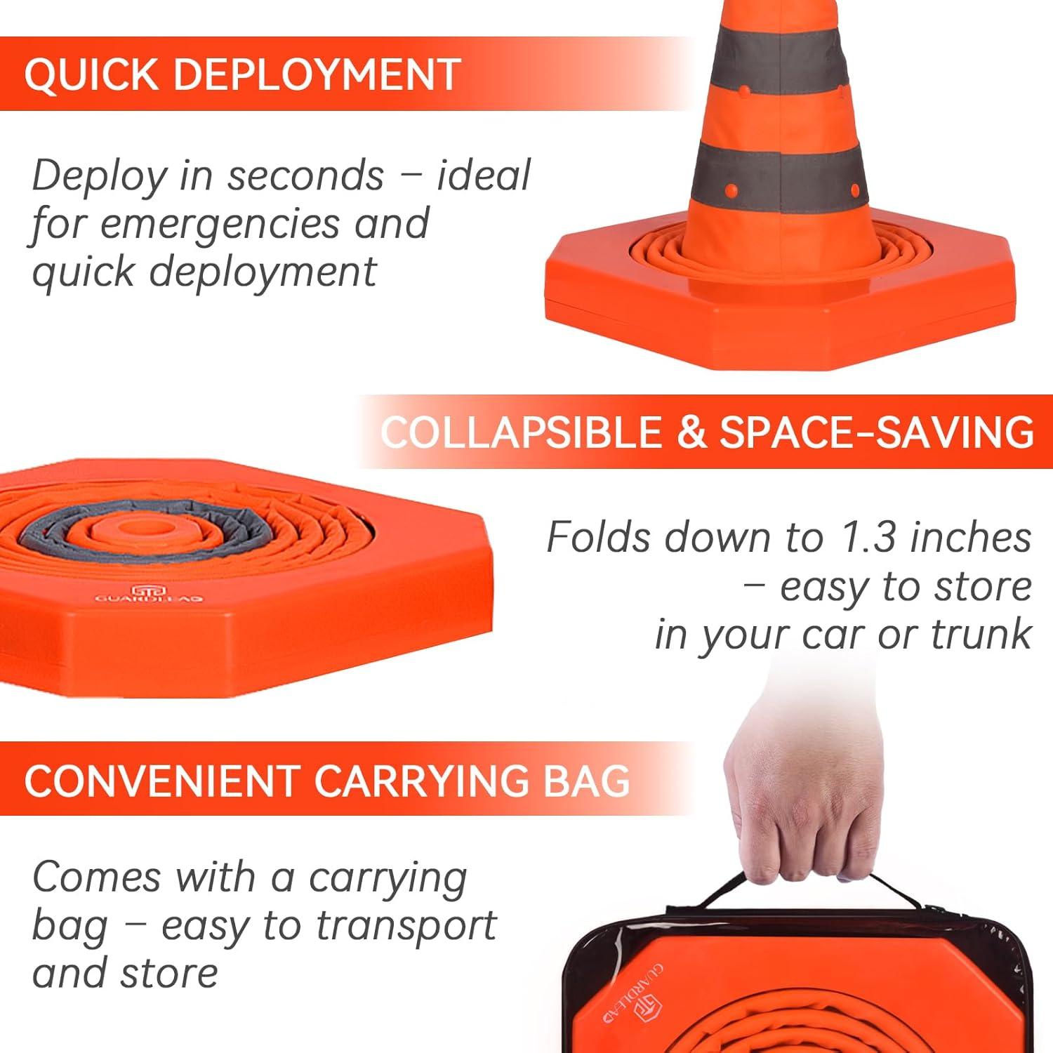 Cono de tráfico colapsable GUARDLEAD 71.12 cm con luz LED