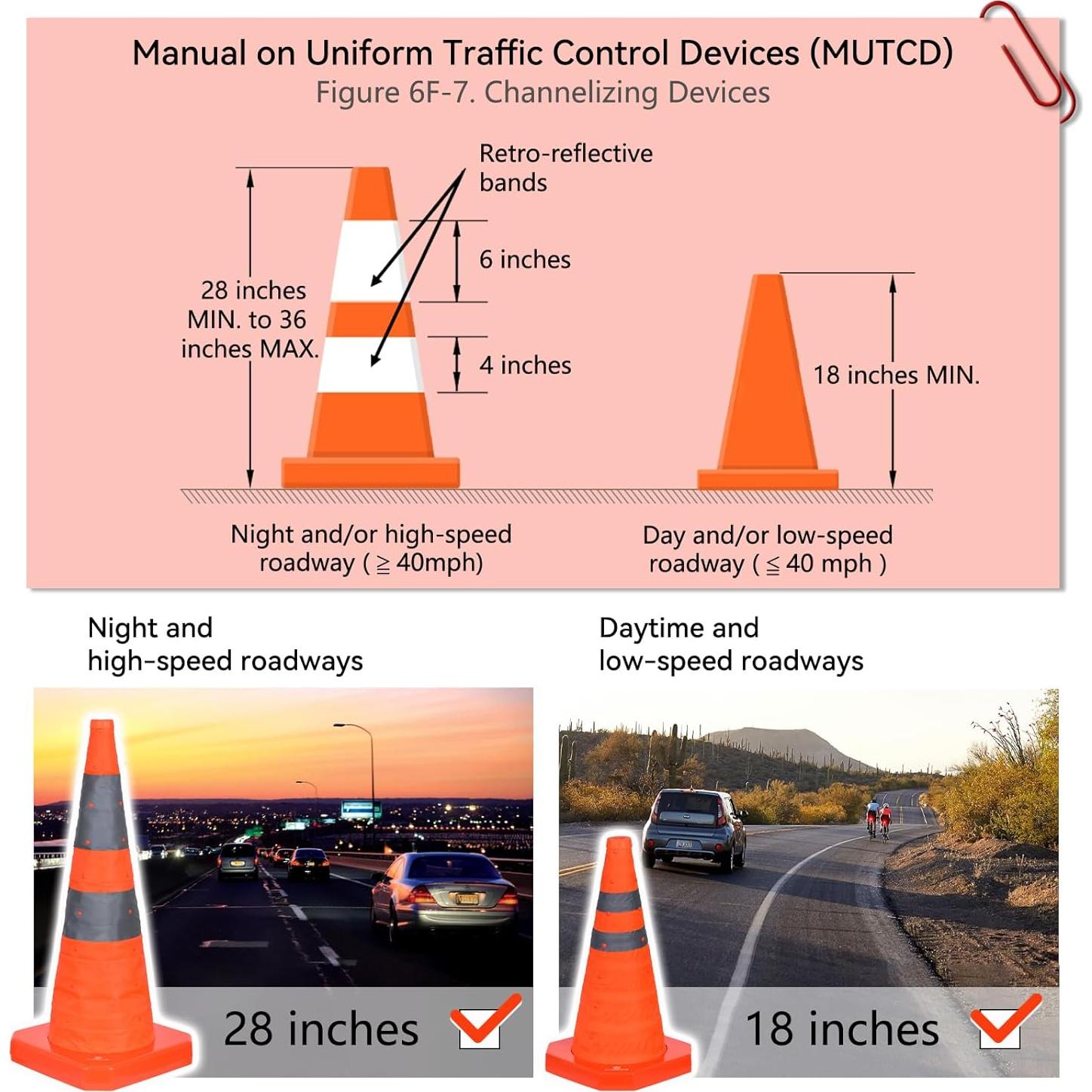 Cono de tráfico colapsable GUARDLEAD 71.12 cm con luz LED