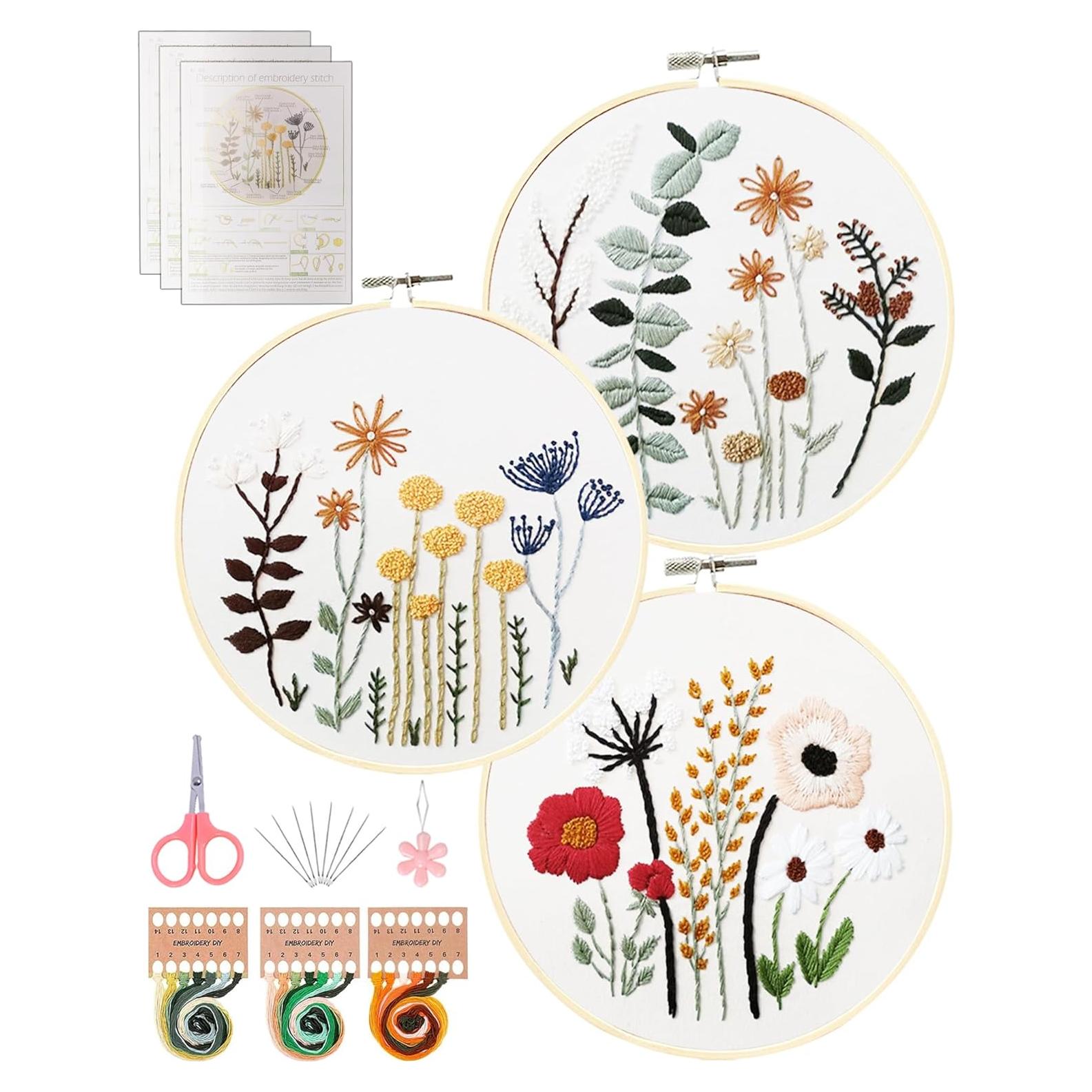 Kit de Bordado Santune 3 Sets Floral para Principiantes