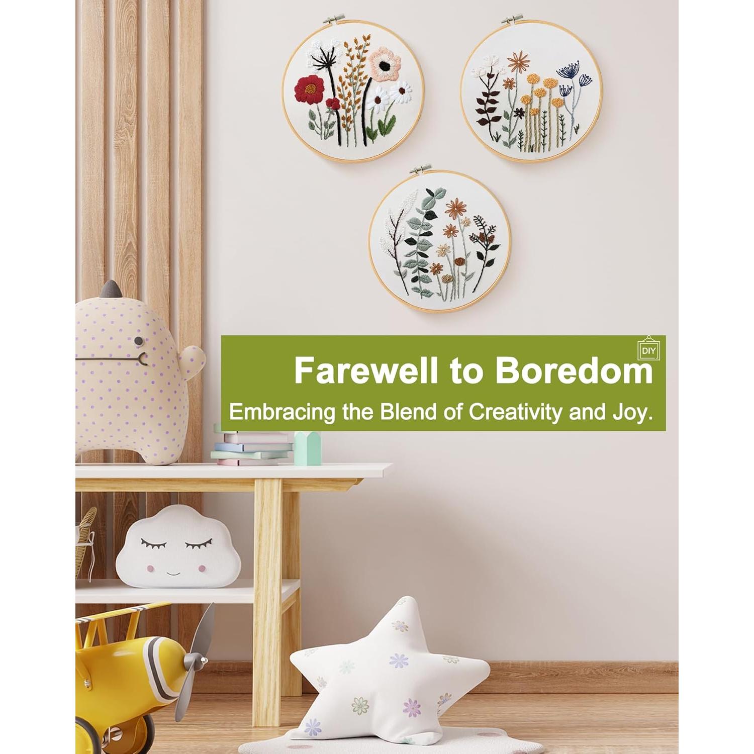 Kit de Bordado Santune 3 Sets Floral para Principiantes