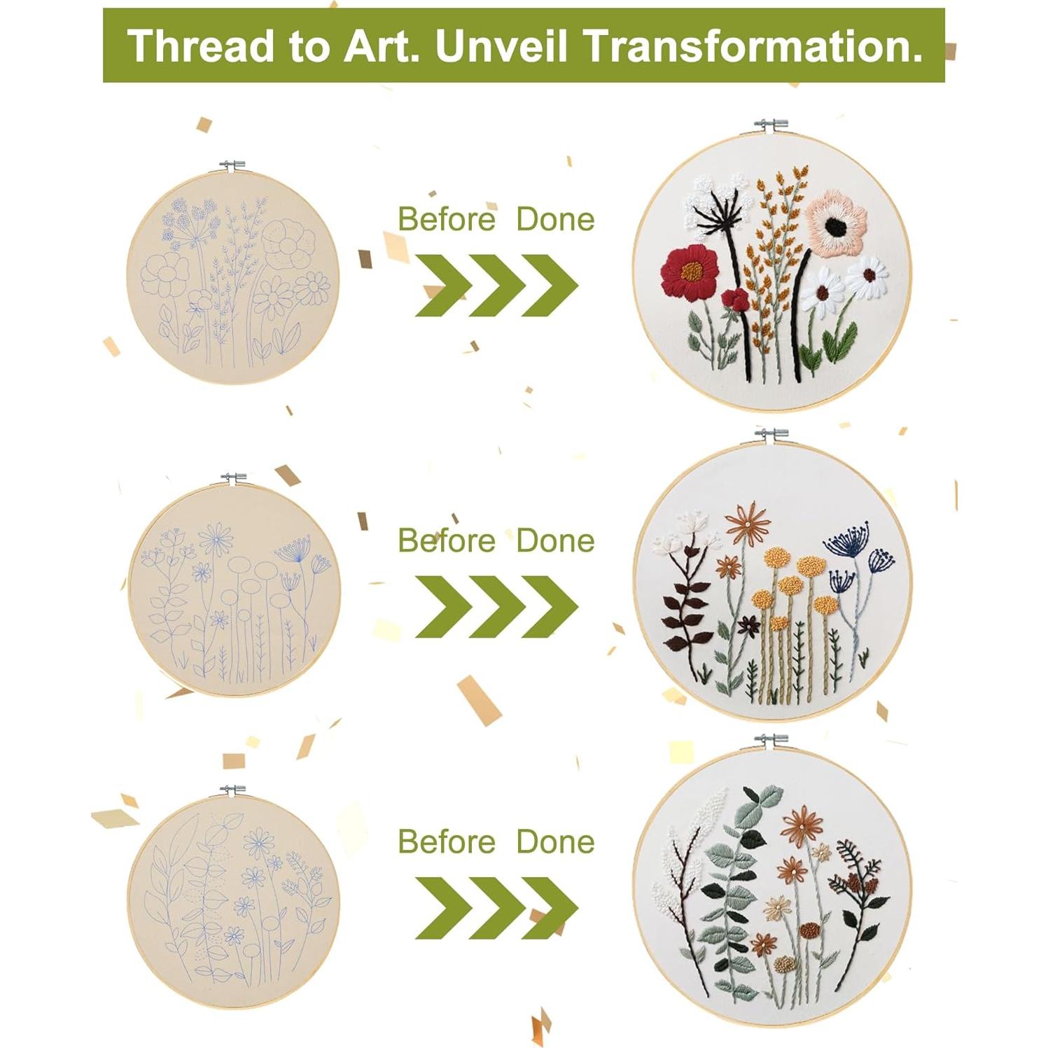 Kit de Bordado Santune 3 Sets Floral para Principiantes