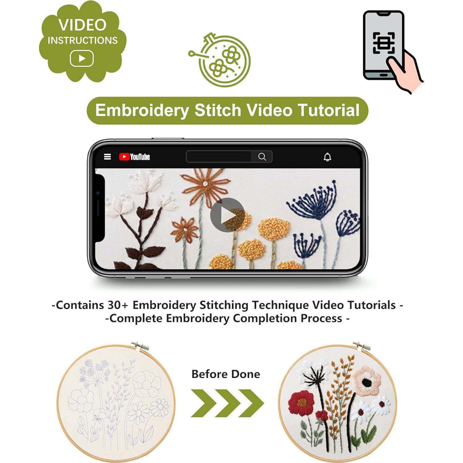 Kit de Bordado Santune 3 Sets Floral para Principiantes