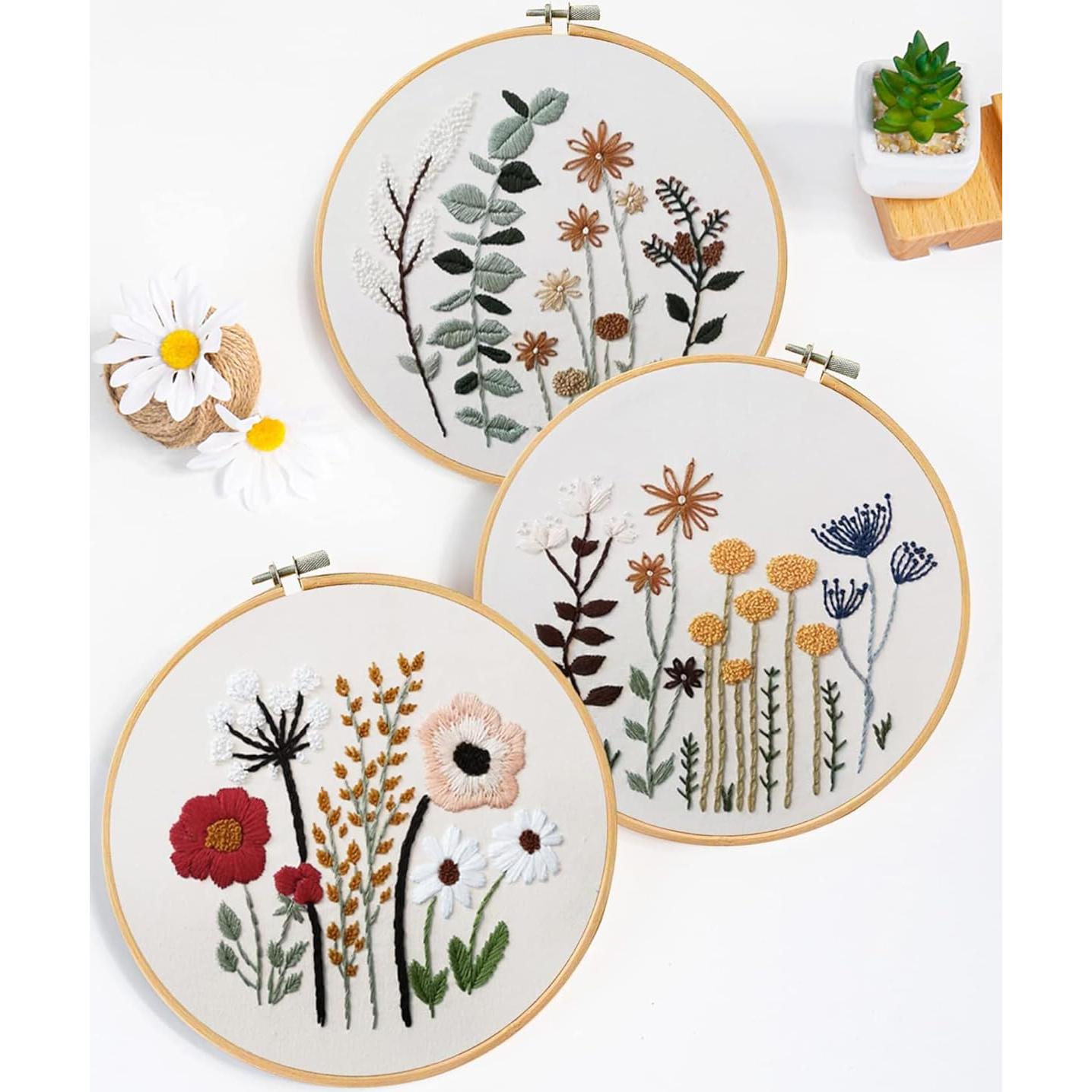 Kit de Bordado Santune 3 Sets Floral para Principiantes